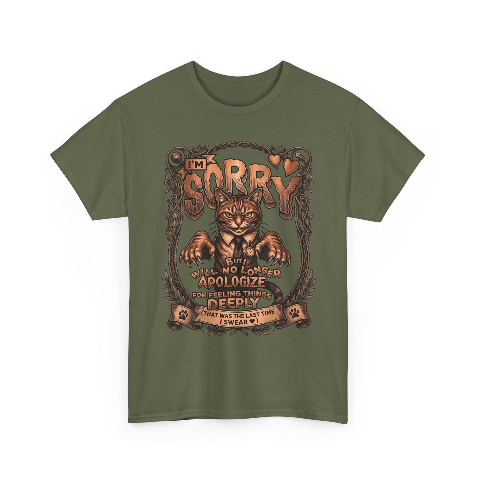I'm Sorry But Will No Longer Apologize Tabby Cat Shirt — Funny Sarcastic Quote T-Shirt