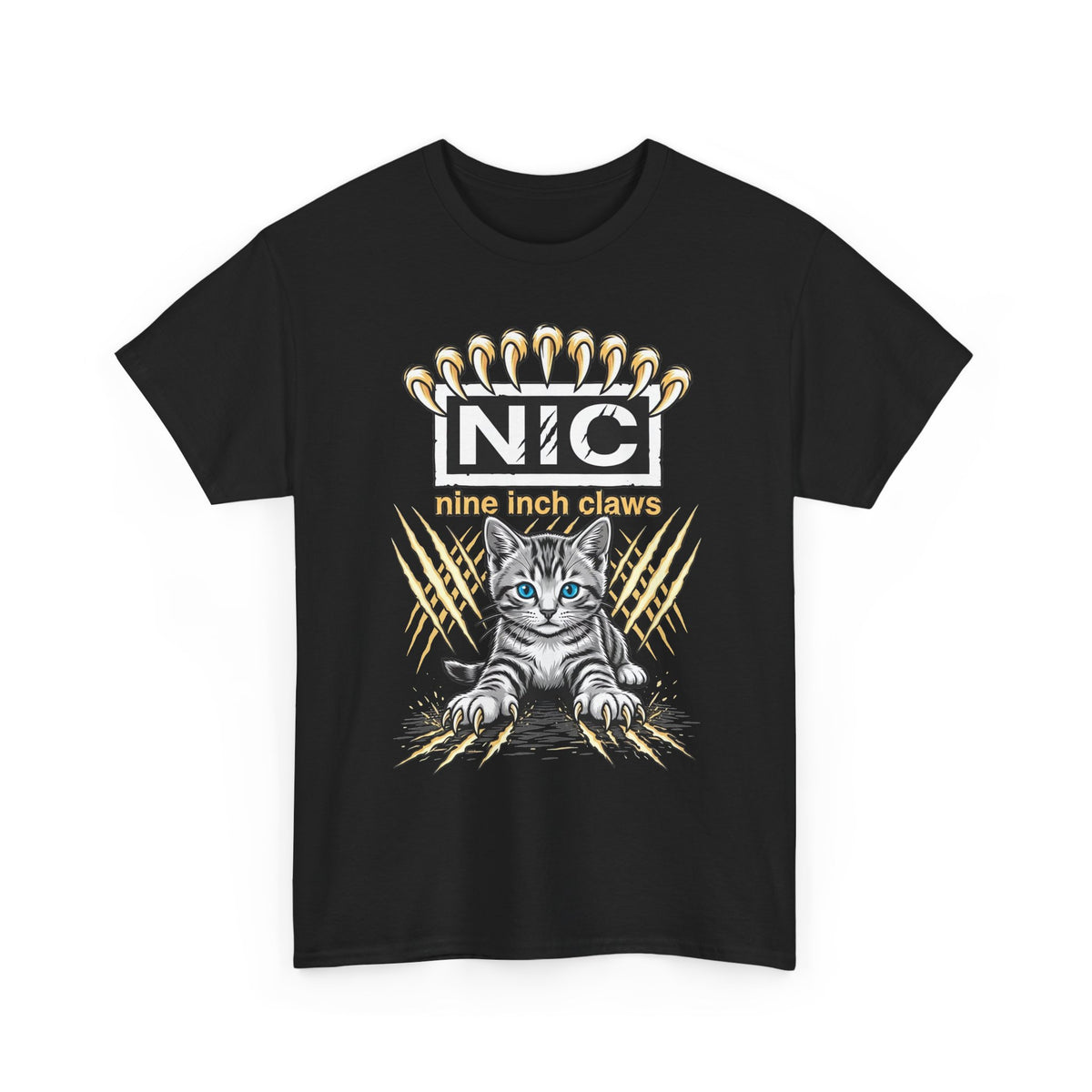 Nine Inch Claws Cat T-Shirt — 'N I C' Graphic Tee with Claw Art