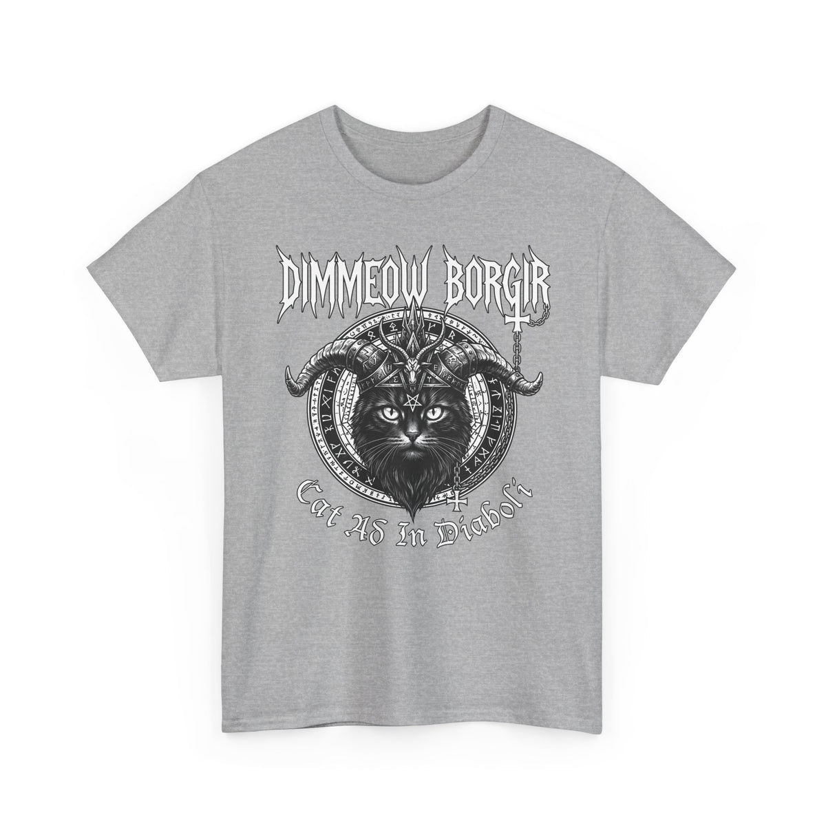 Black Metal Cat T-Shirt — "Dimmeow Borgir" Gothic Cat Band Tee