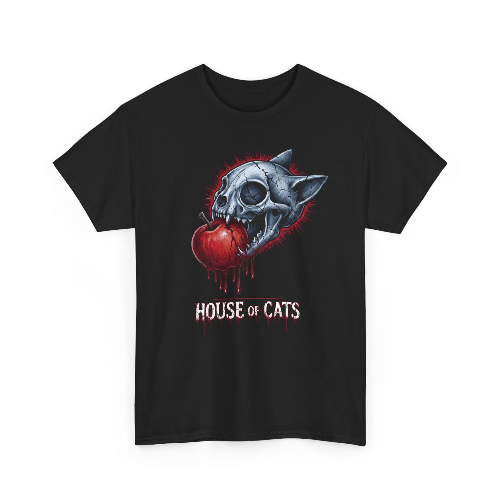 House Of Cats T-Shirt — Gothic Cat Skull Dripping Apple Tee
