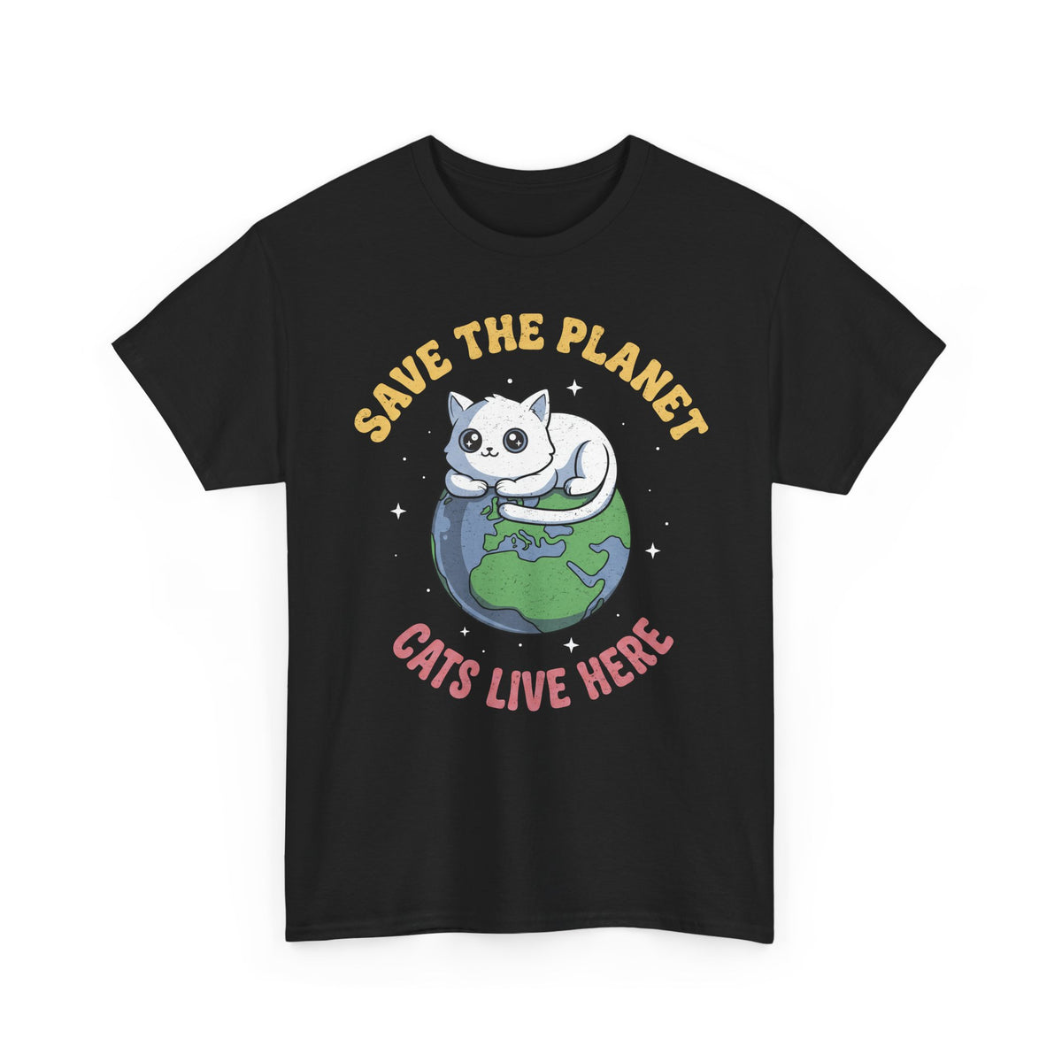 Save The Planet Cats Live Here T-Shirt — Cute White Cat Earth Tee