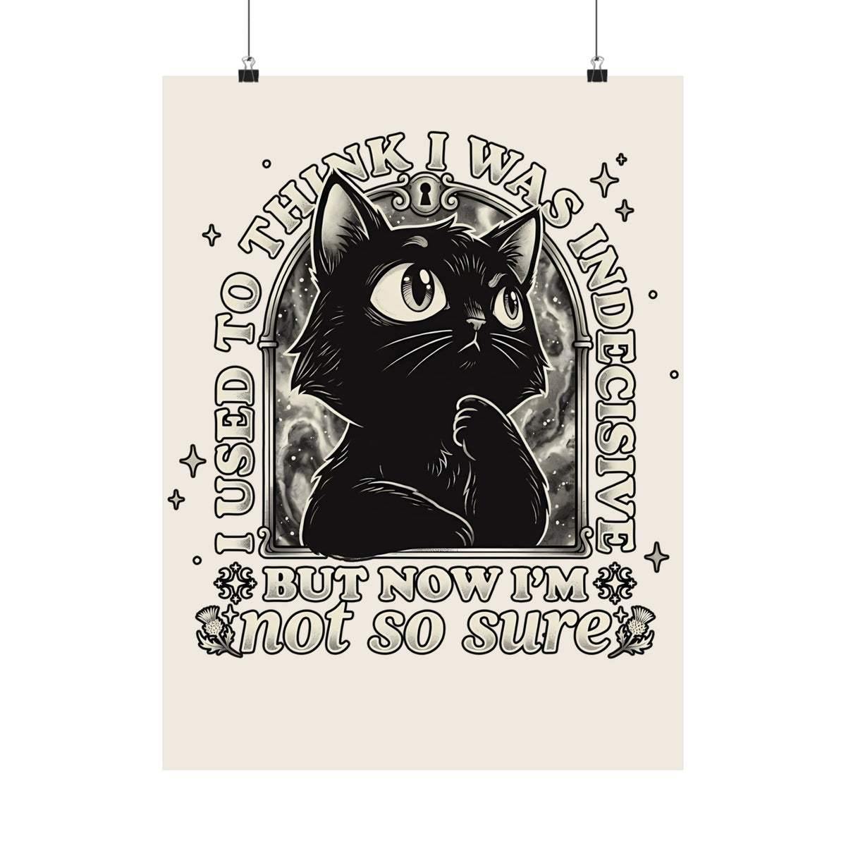 Funny Black Cat Poster — "Used to Think I Was Indecisive. Now I'm Not Too Sure"