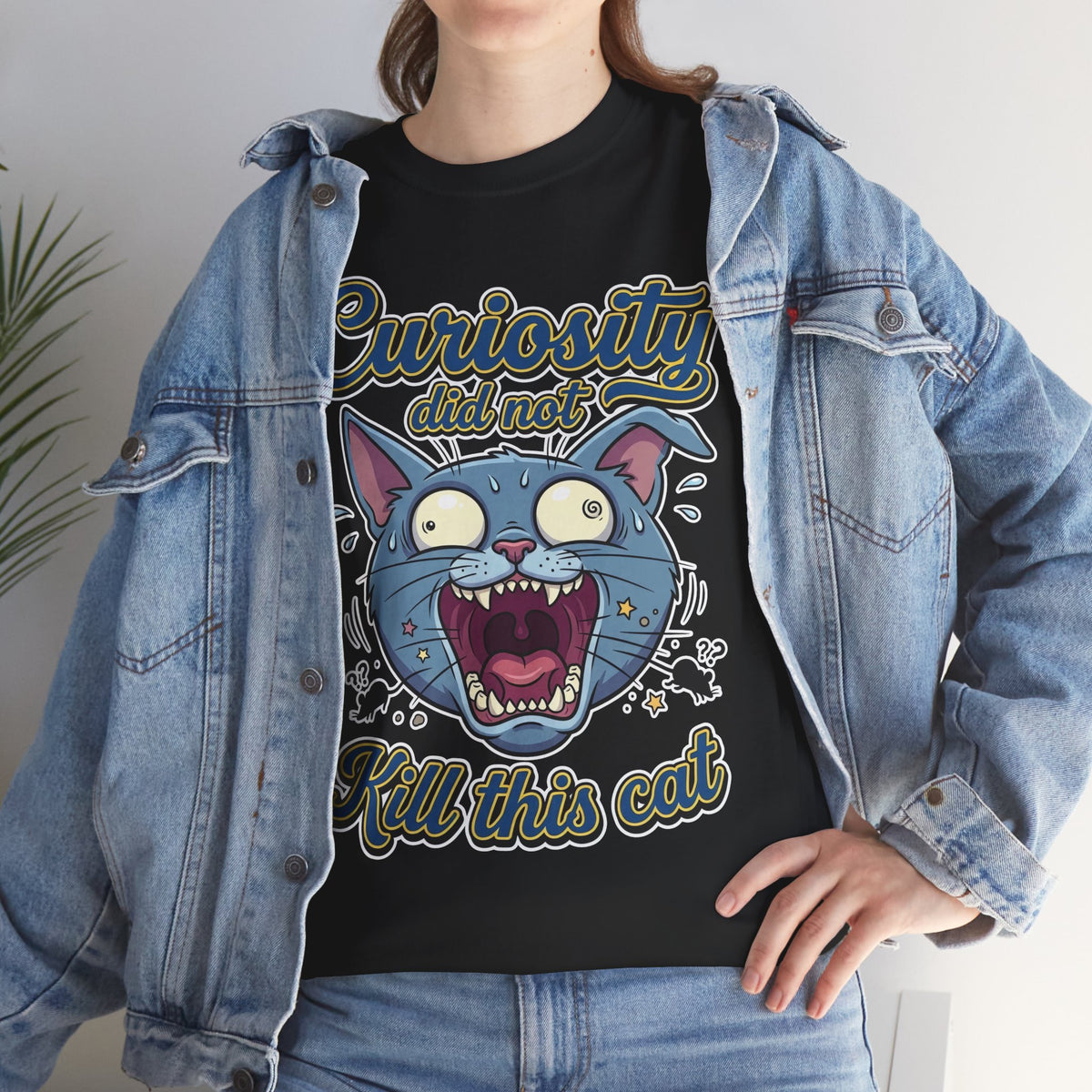 Curiosity Did Not Kill This Cat T-Shirt — Funny Panicking Cat Tee