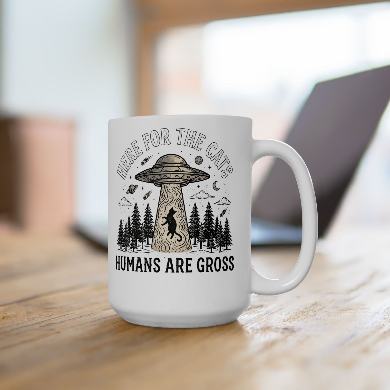 Here For The Cat Mug — 'Humans Are Gross' Cat Lover Ceramic Mug