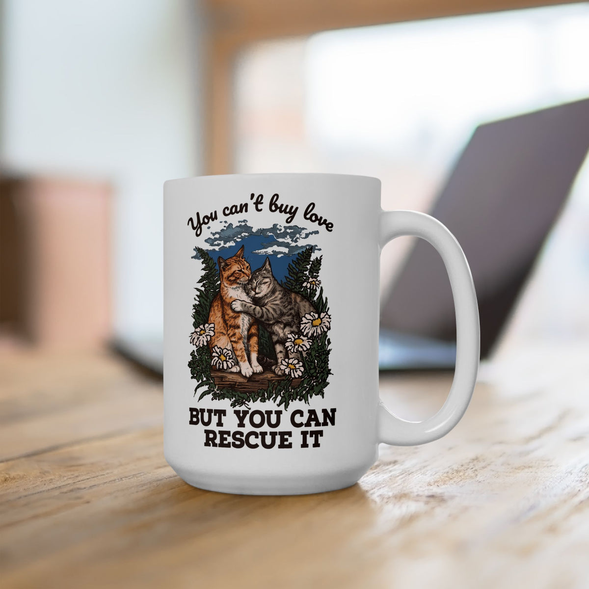 You Can't Buy Love Ceramic Mug — Sweet Rescue Cats Adoption Graphic Mug