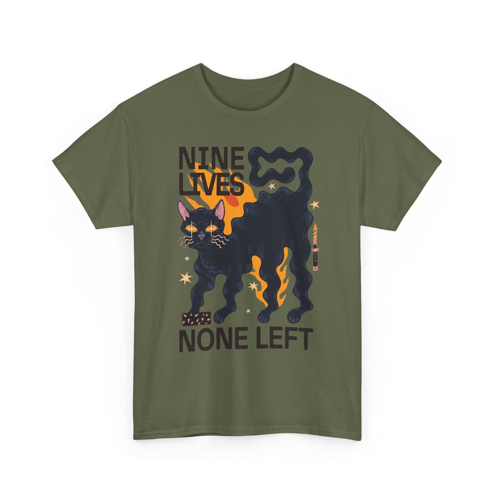 Nine Lives None Left T-Shirt — Edgy Spooky Black Cat Graphic Tee