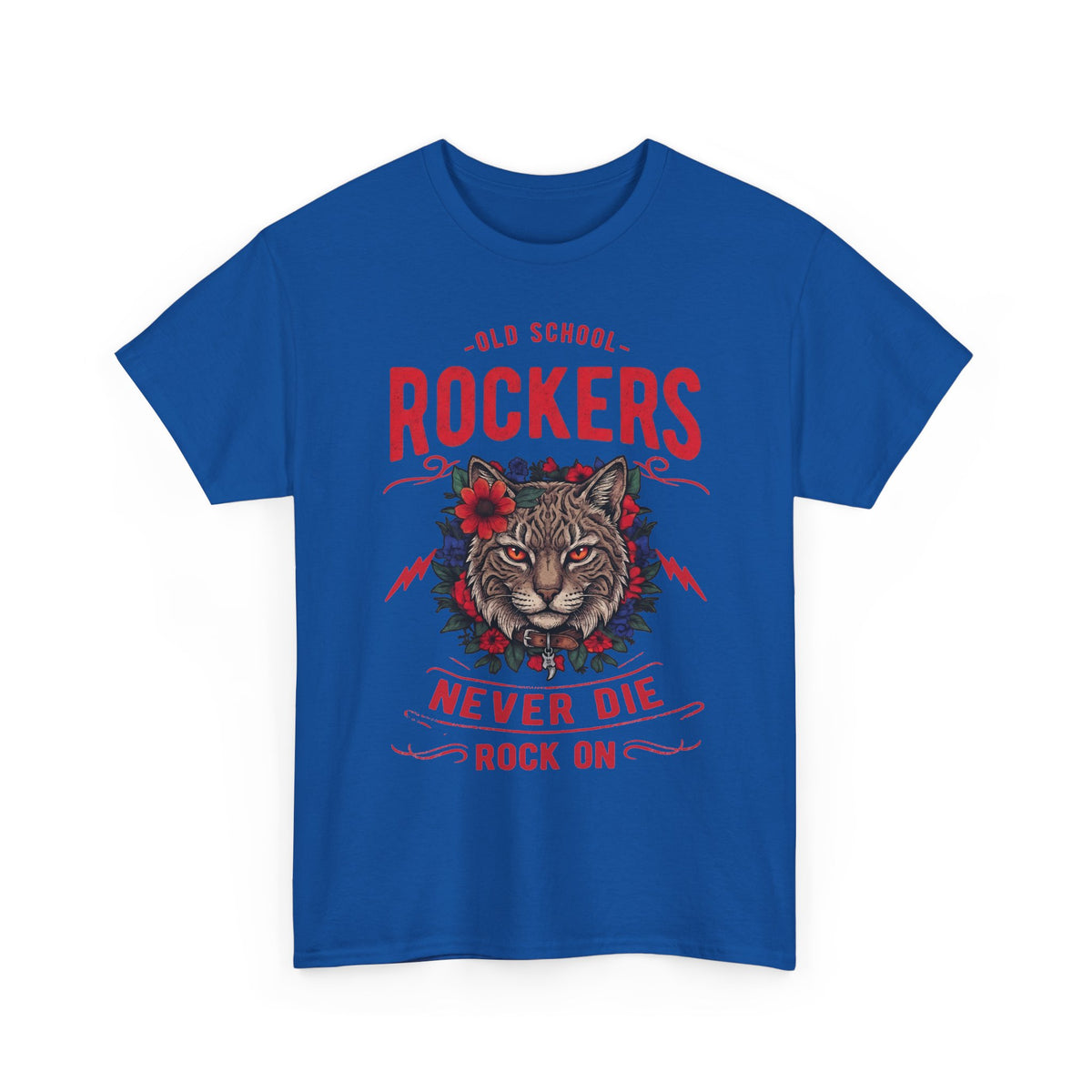 Old School Rockers Never Die Cat T-Shirt — Heavy Metal Rocker Feline Graphic Tee