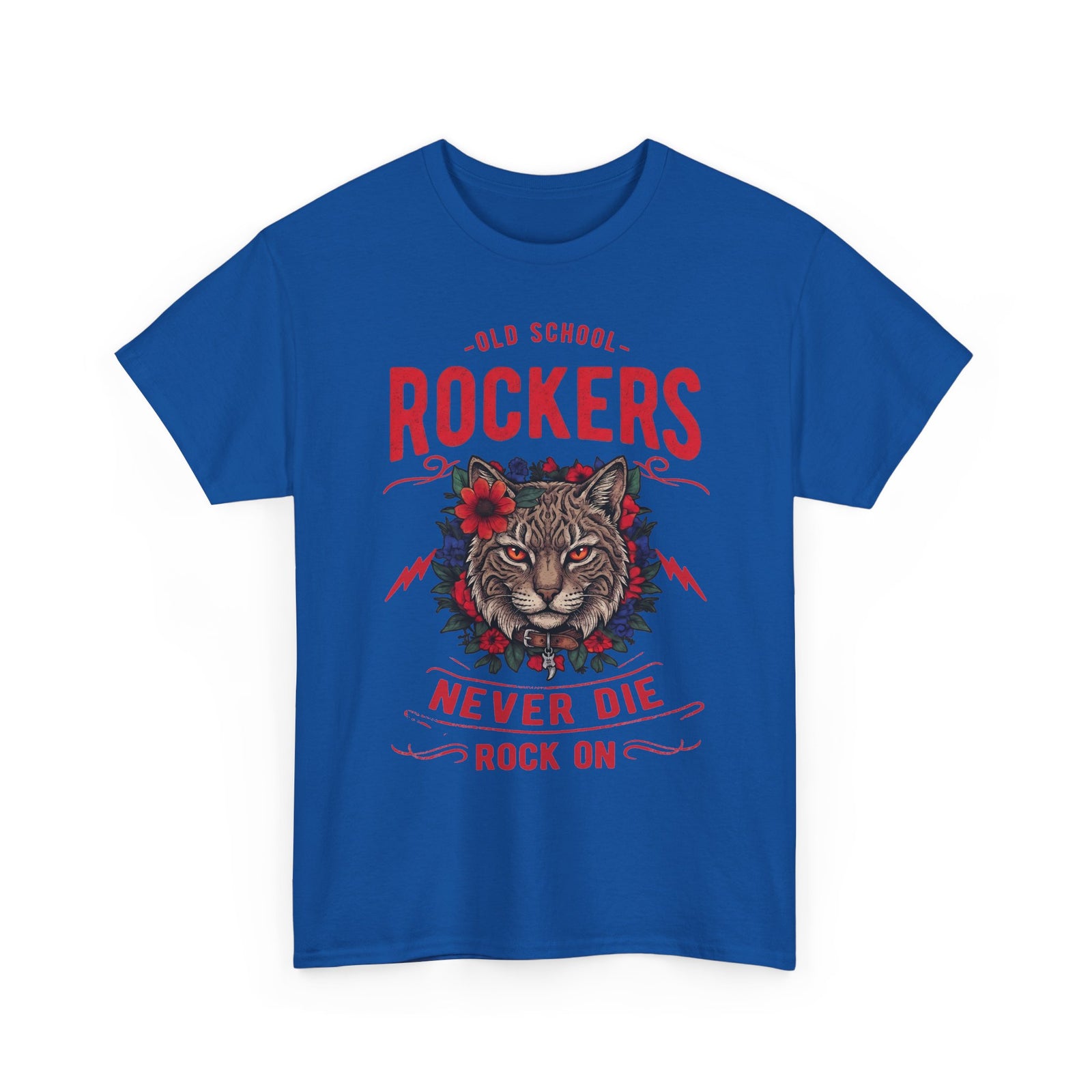 Old School Rockers Never Die Cat T-Shirt — Heavy Metal Rocker Feline Graphic Tee