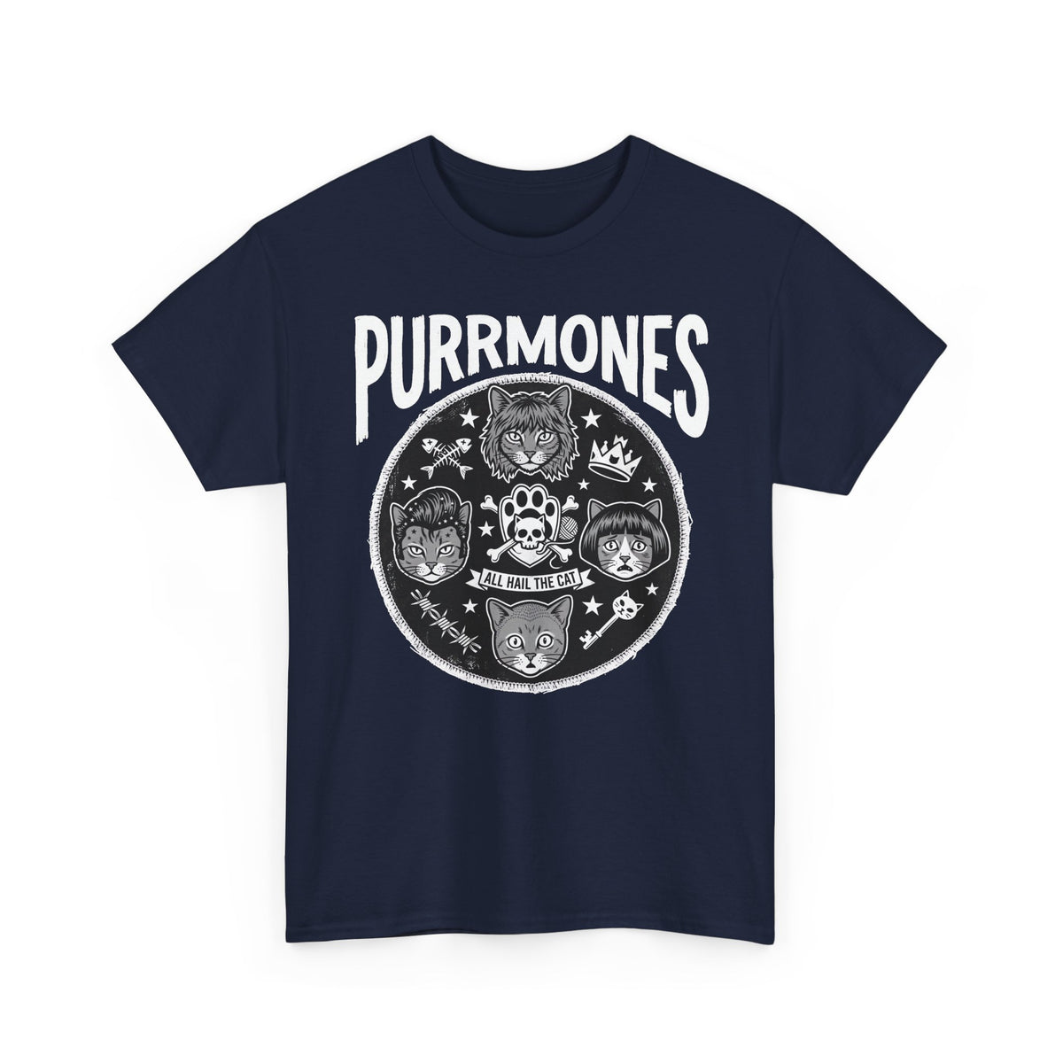 Purrmones Band Tee — Vintage Rock Cat Skull Graphic T-Shirt