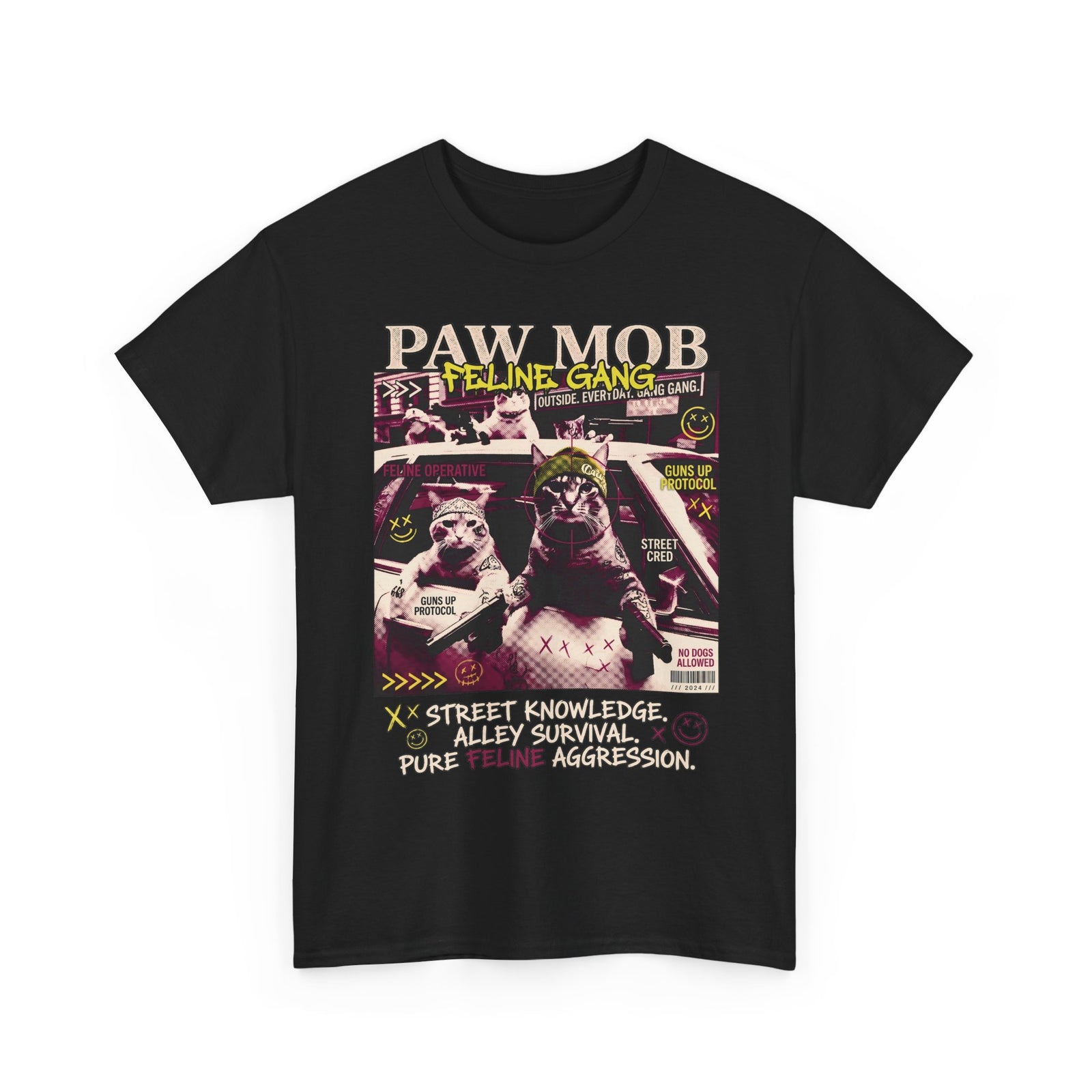 Paw Mob Feline Gang T-Shirt — Edgy Gangster Cat Streetwear Tee