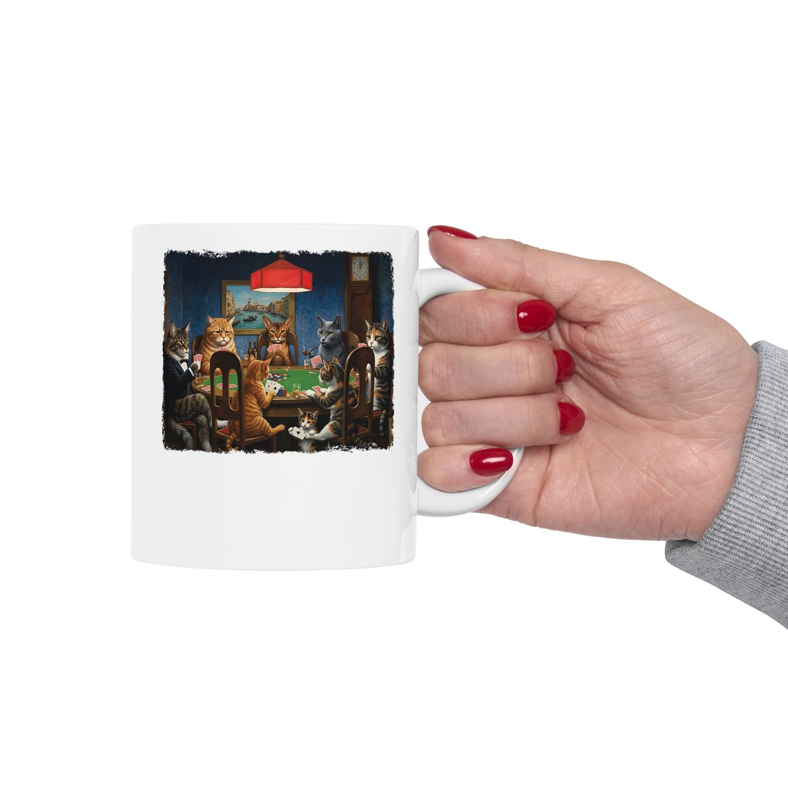 Cats Playing Poker Ceramic Mug — Funny Poker Cat Art Mug