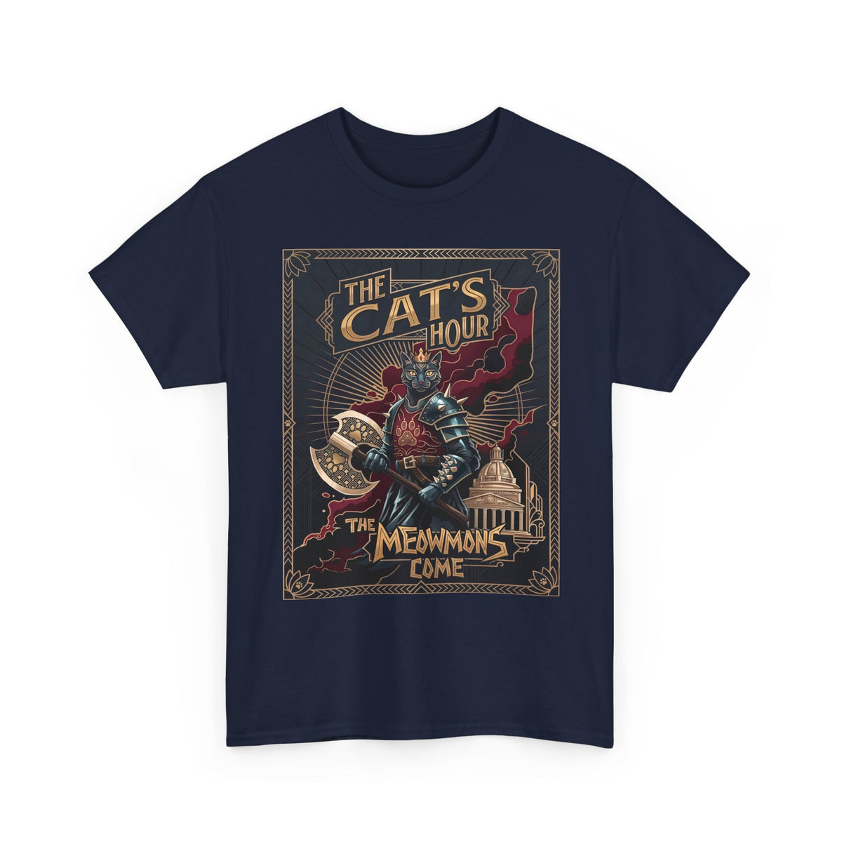 The Cat's Hour The Meowmons Come Shirt — Dark Fantasy Cat Warrior T-Shirt