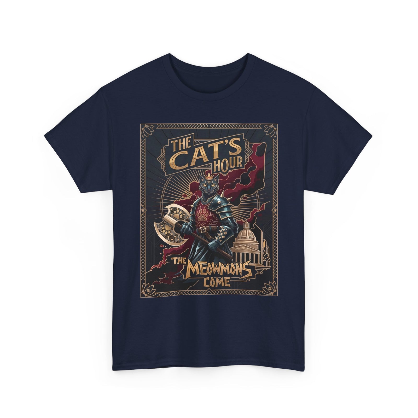 The Cat's Hour The Meowmons Come Shirt — Dark Fantasy Cat Warrior T-Shirt