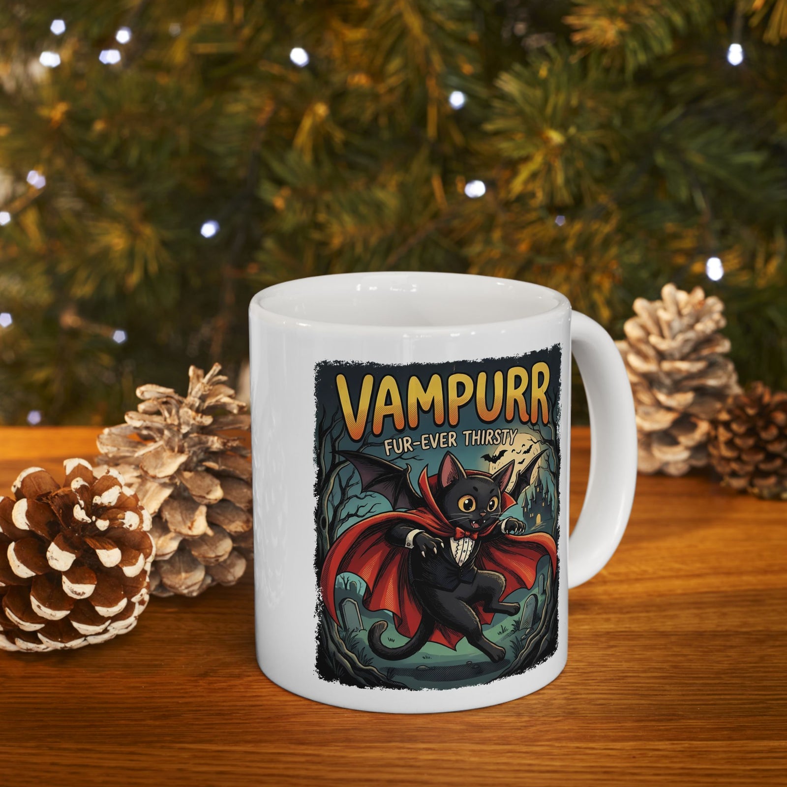 Vampurr 'Fur-ever Thirsty' Cat Vampire Ceramic Mug