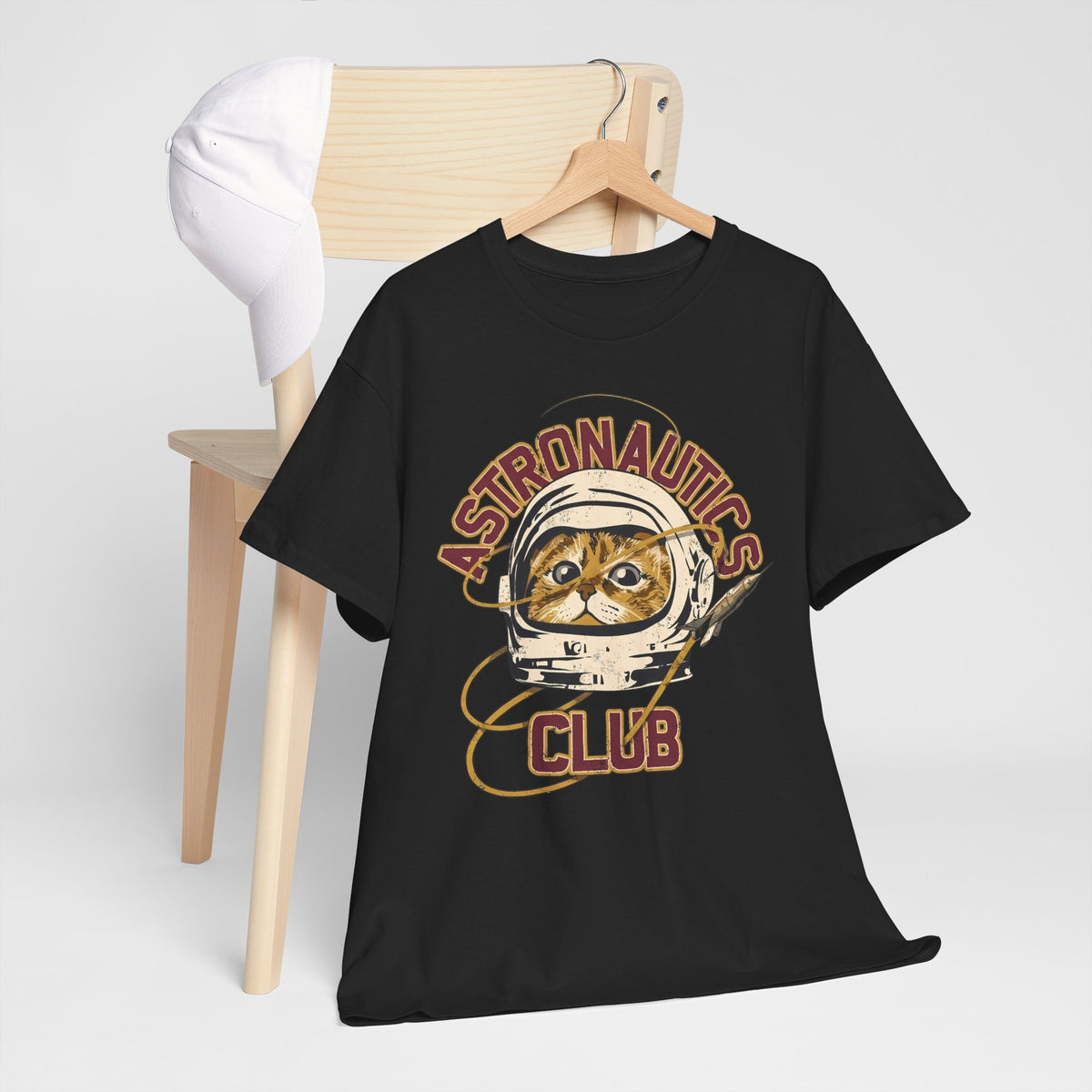 Astronautics Club T-Shirt — Retro Space Cat Astronaut Graphic Tee