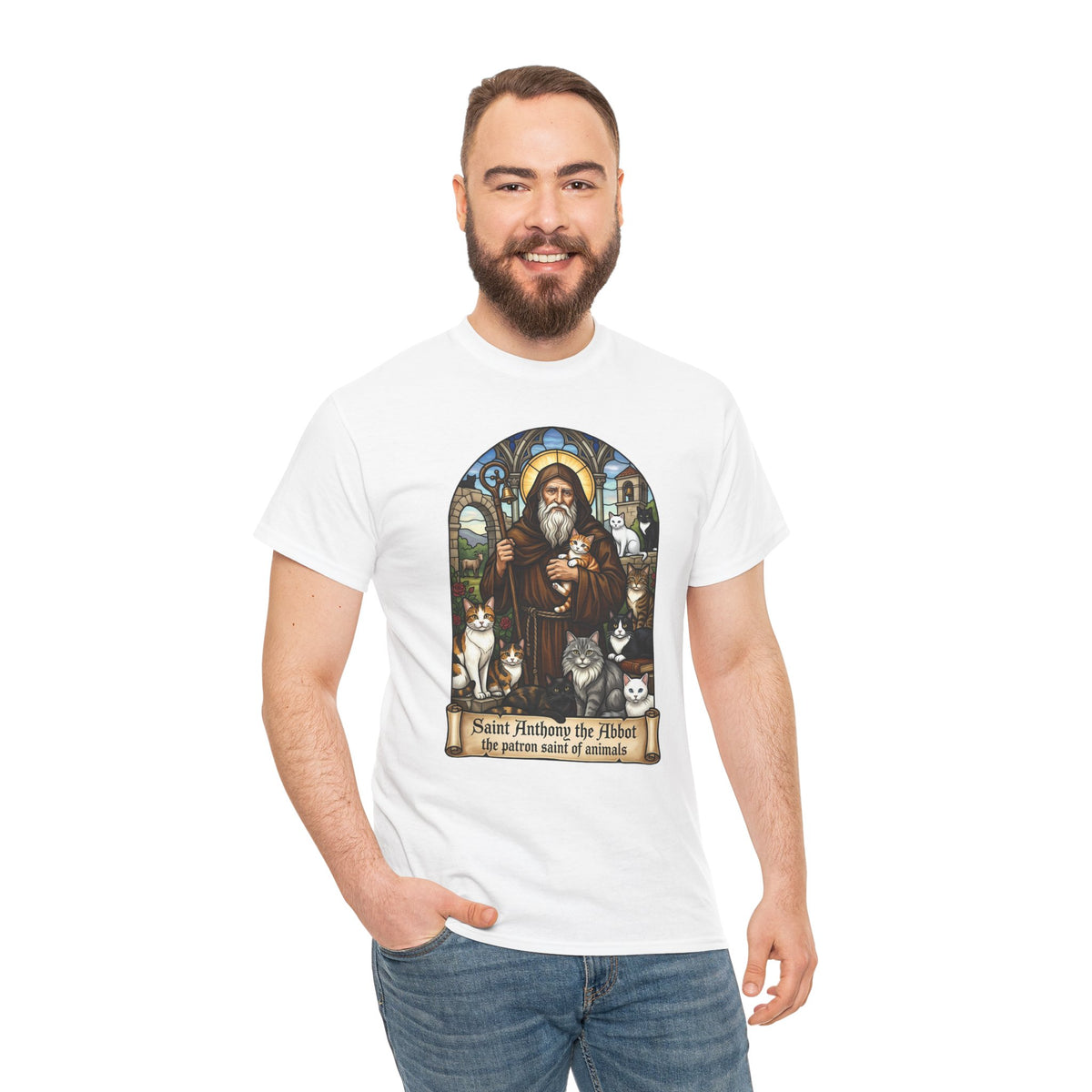 Saint Anthony the Abbot Cat T-Shirt Patron Saint of Animals Shirt