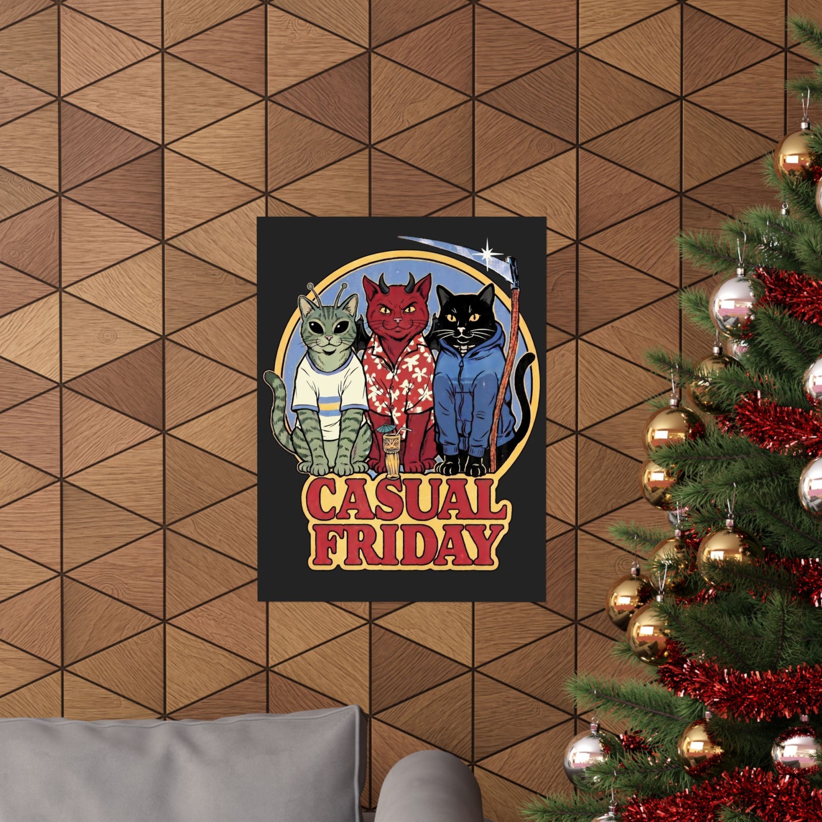 Casual Friday Cat Poster — Funny Alien Devil Grim Reaper Poster