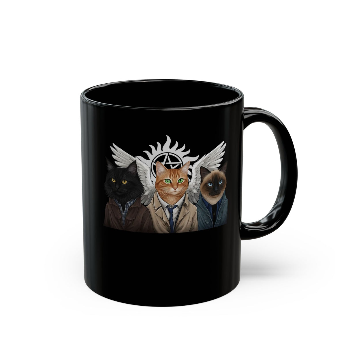 SuperCat Supernatural Cat Black Mug — Mystical Cat Graphic Mug