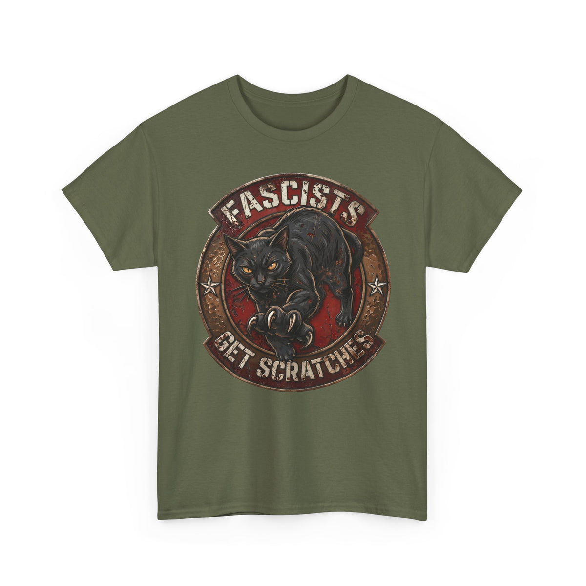 Fascists Get Scratches T-Shirt — Funny Anti-Fascist Black Cat Tee