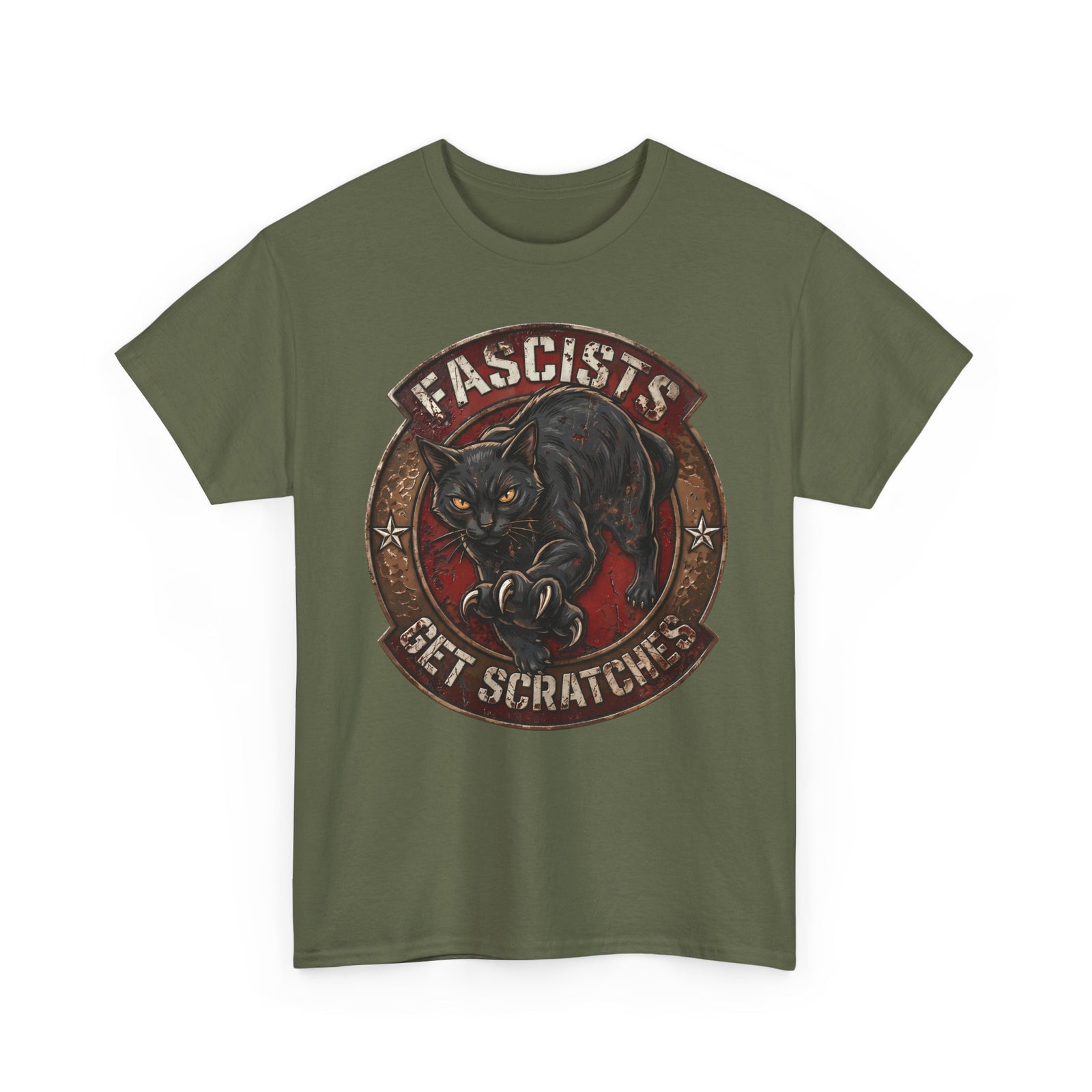 Fascists Get Scratches T-Shirt — Funny Anti-Fascist Black Cat Tee