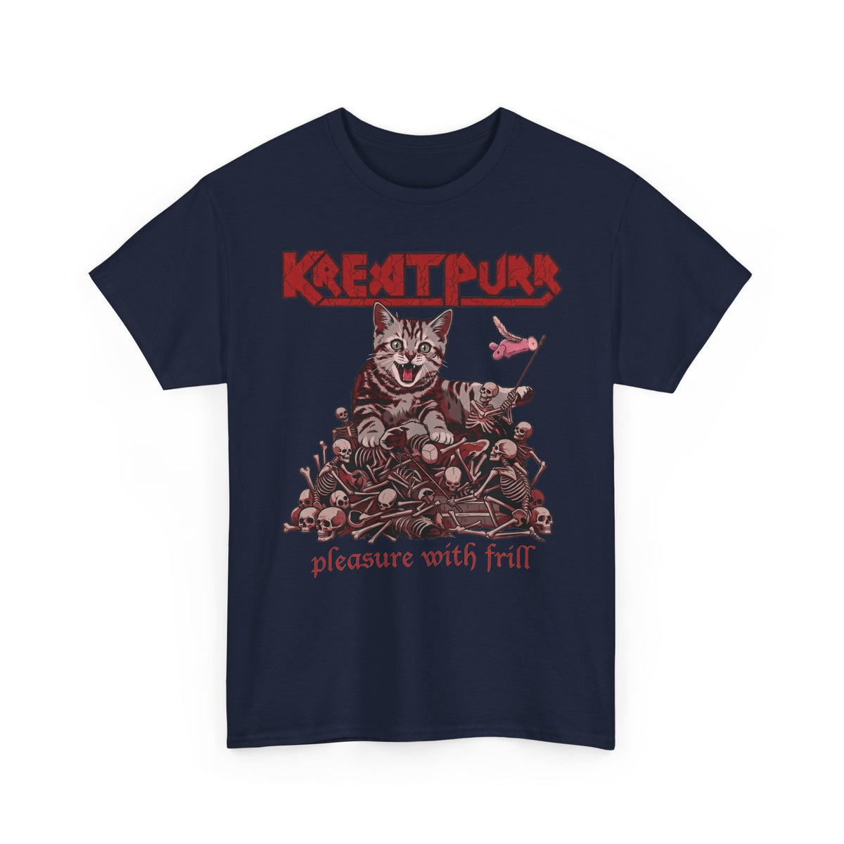 Metal Band Cat Tee — "Krentipurr: Pleasure With Frill" Graphic T-Shirt