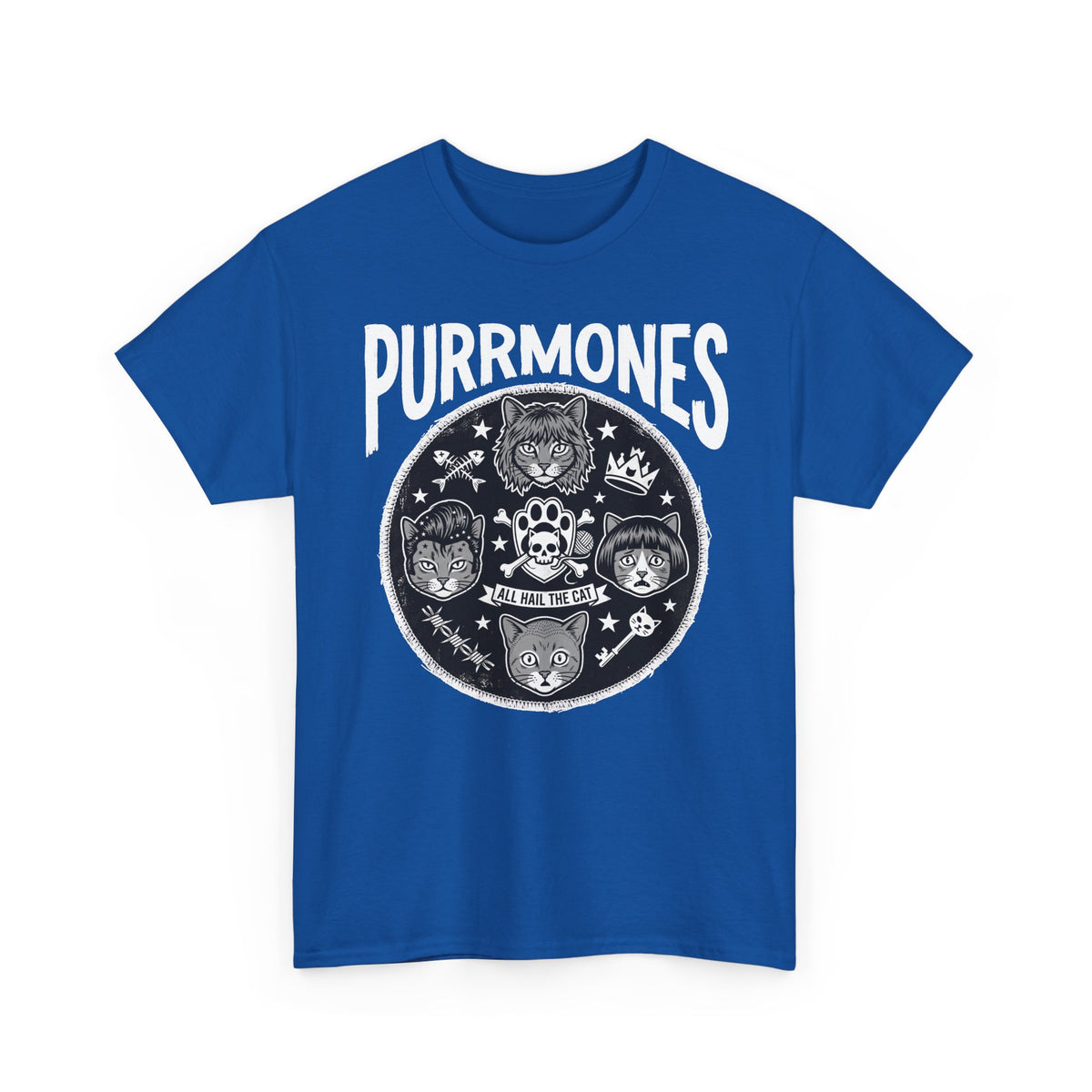 Purrmones Band Tee — Vintage Rock Cat Skull Graphic T-Shirt