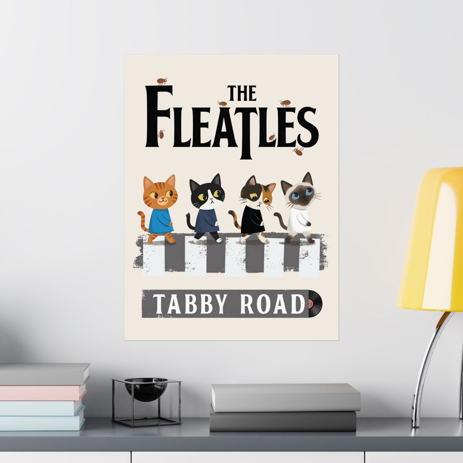 Fleatles Parody Cat Poster — Retro Beatles-Inspired Cat Band Poster