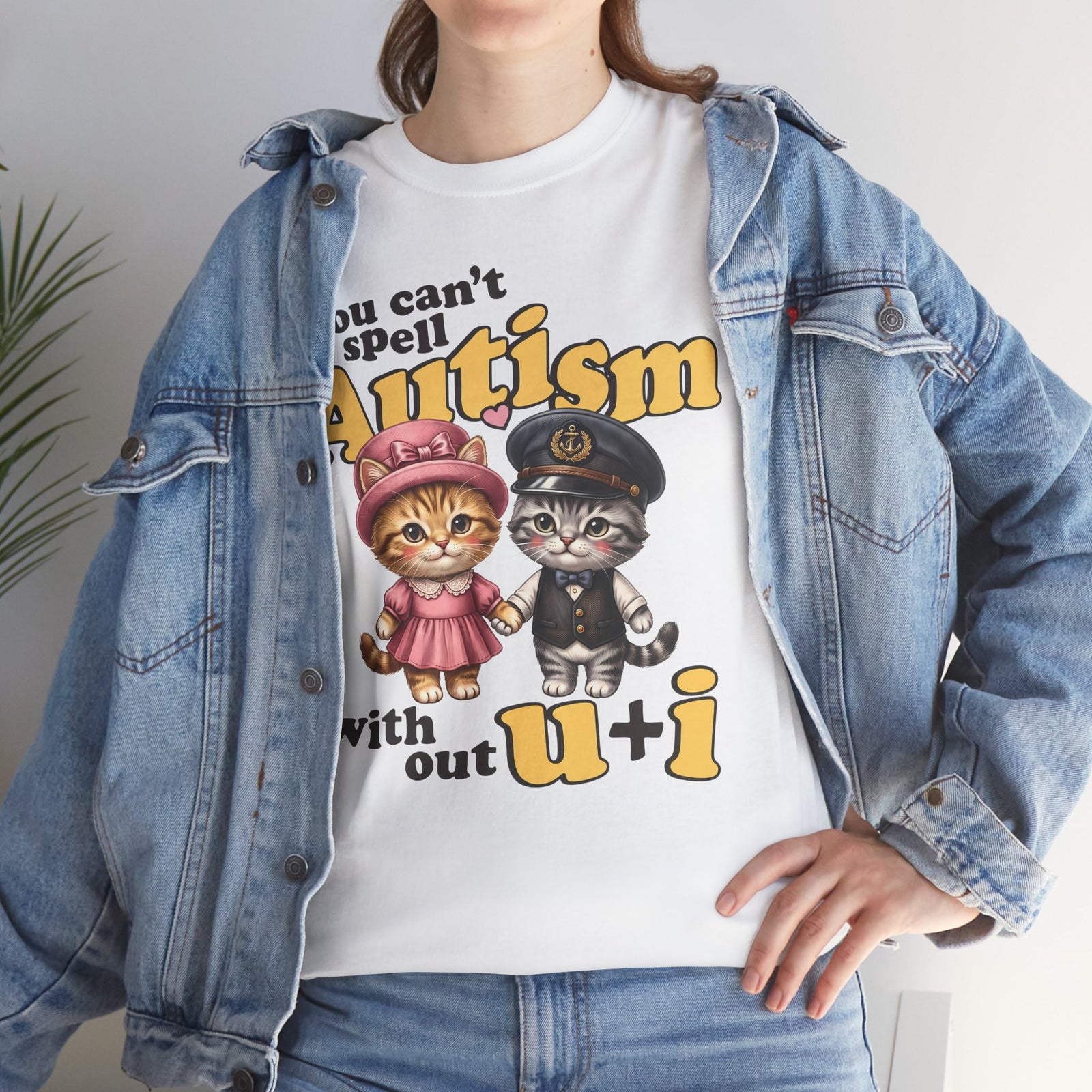 You Can't Spell Autism Without U + I T-Shirt — Cute Cartoon Couple Cats Tee