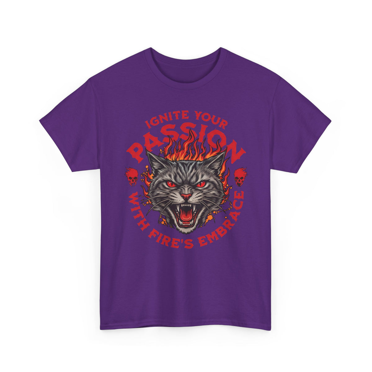 Ignite Your Passion T-Shirt — Flaming Heavy Metal Cat Gothic Tee