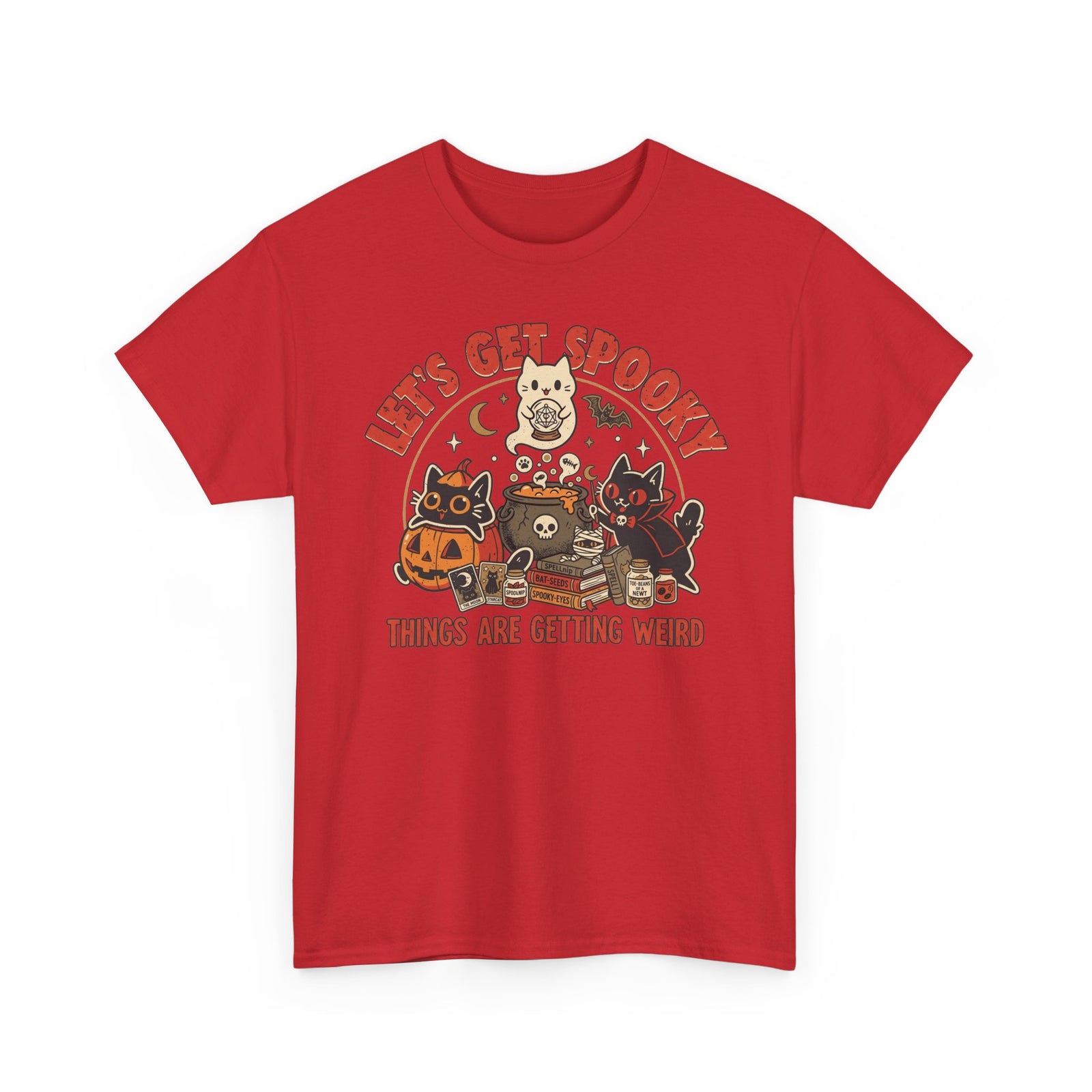 Let's Get Spooky T-Shirt — Cute Retro Halloween Cats & Pumpkins Tee ("Things Are Getting Weird")