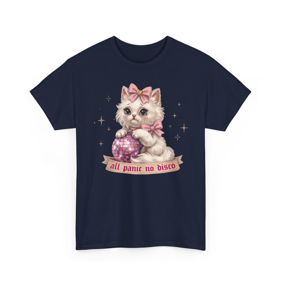 All Panic No Disco T-Shirt — Crying Kitten Pink Disco Ball Tee