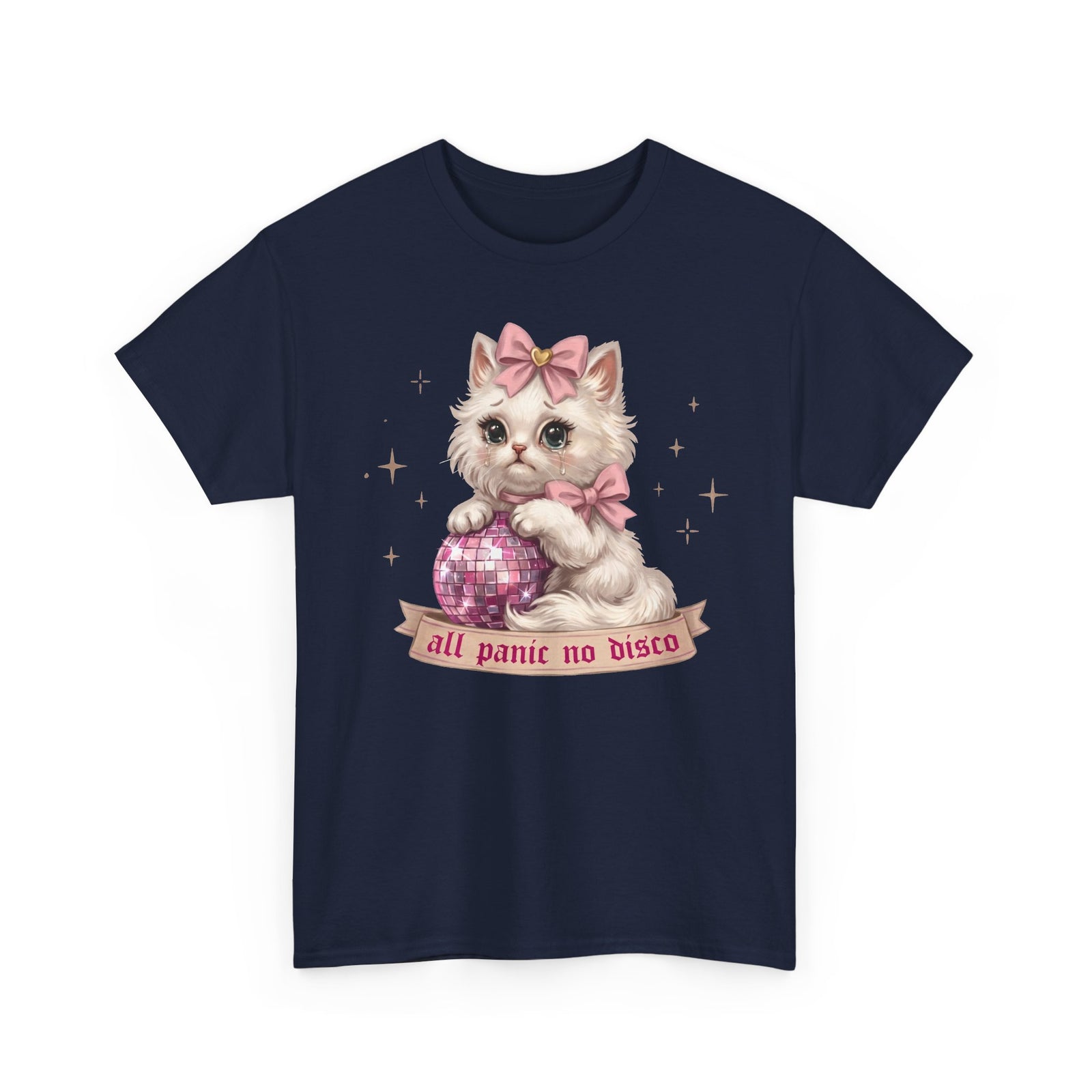 All Panic No Disco T-Shirt — Crying Kitten Pink Disco Ball Tee