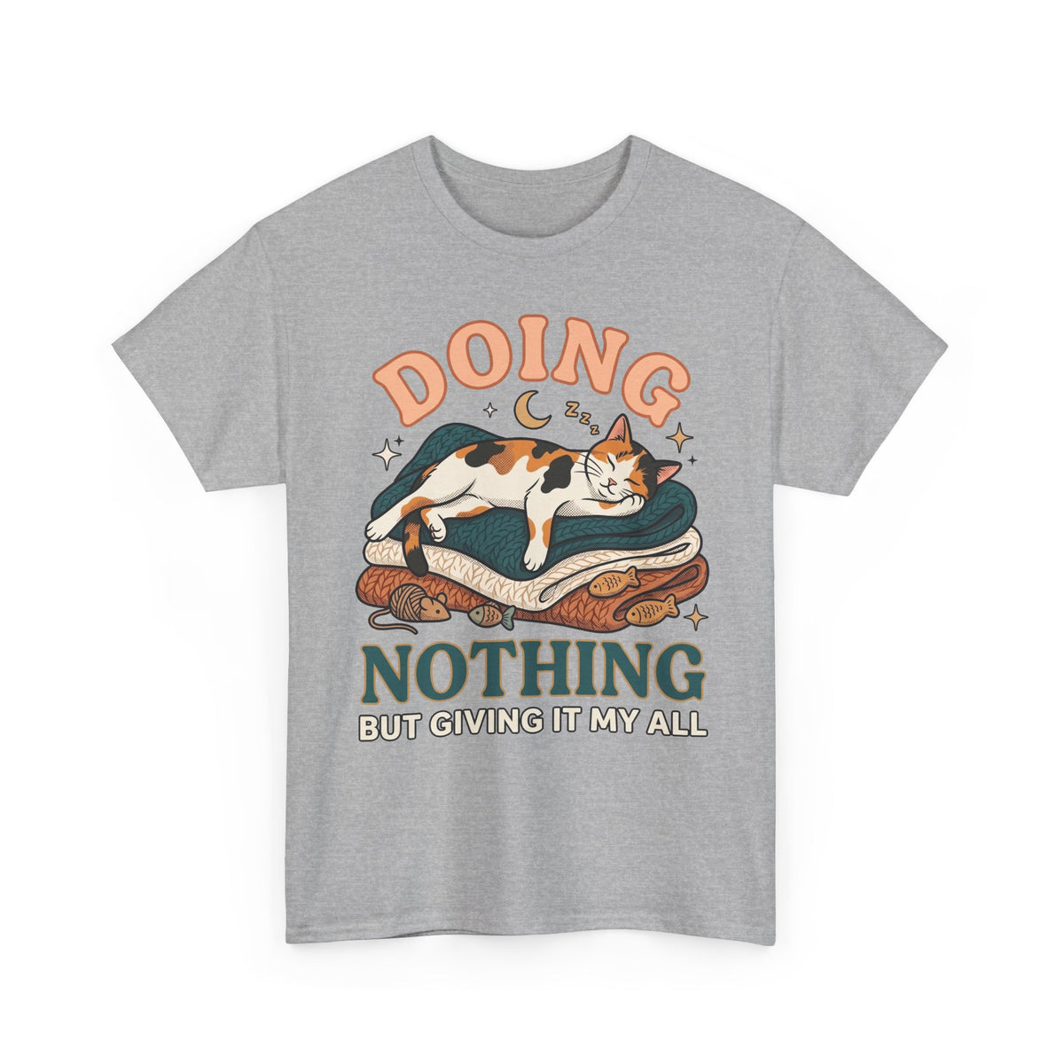 Doing Nothing Cat T‑Shirt Retro Calico Cat “Doing Nothing But Giving It My All” Graphic Tee