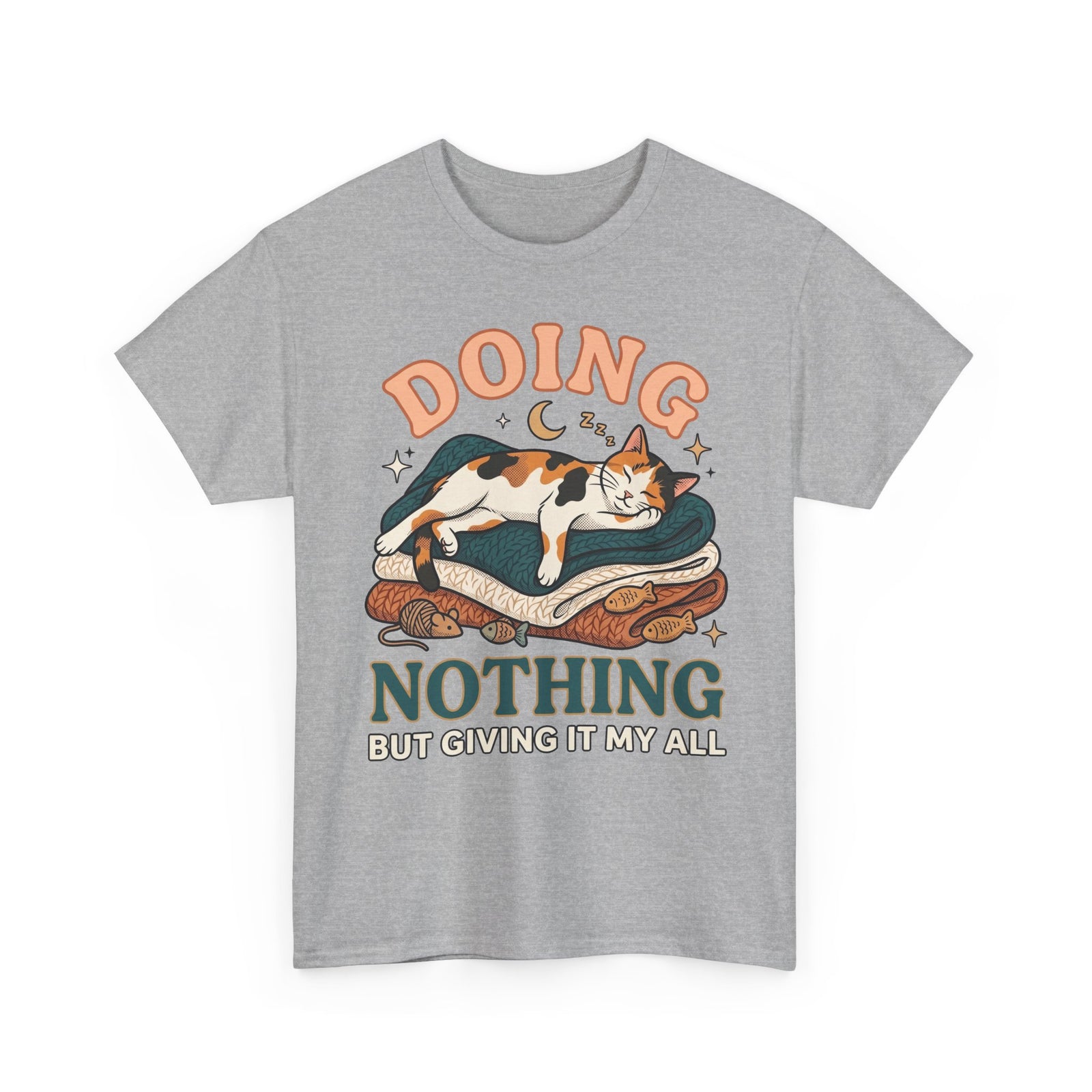Doing Nothing Cat T‑Shirt Retro Calico Cat “Doing Nothing But Giving It My All” Graphic Tee
