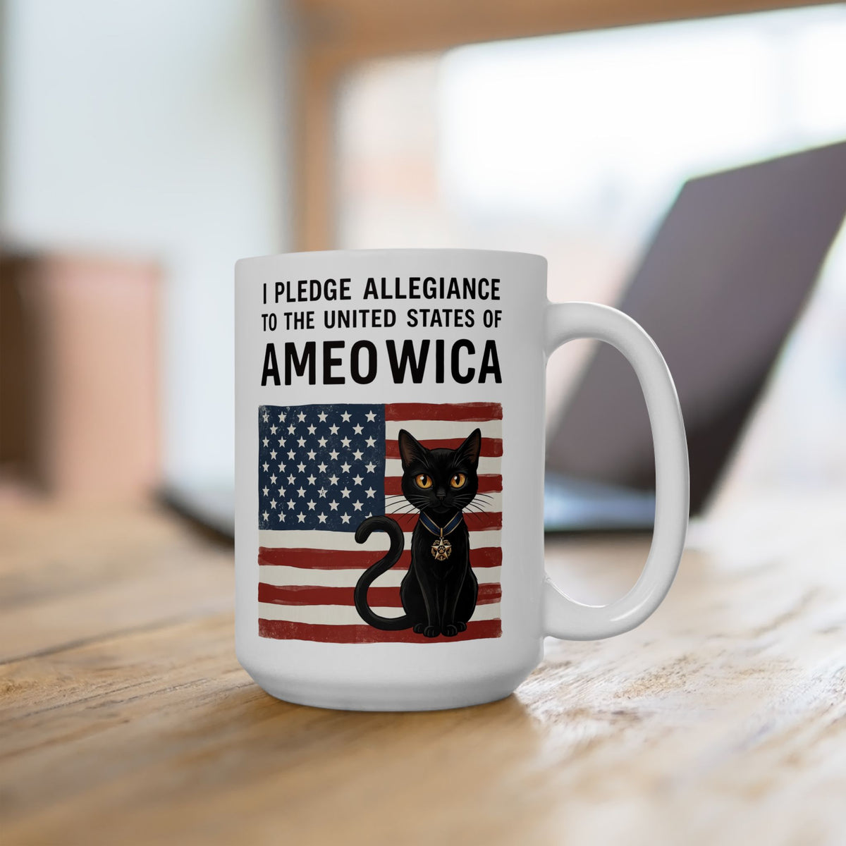 United States of Ameowica Funny Patriotic Black Cat Ceramic Mug