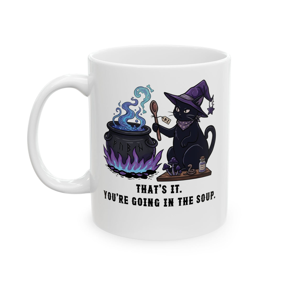 Black Cat “Purrfect Potion” Mug — Witchy Cat Graphic Ceramic Mug