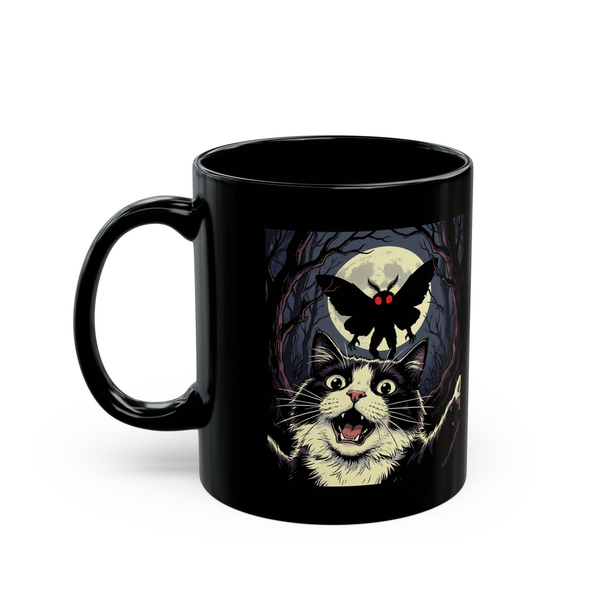Cat Selfie with Mothman Black Mug