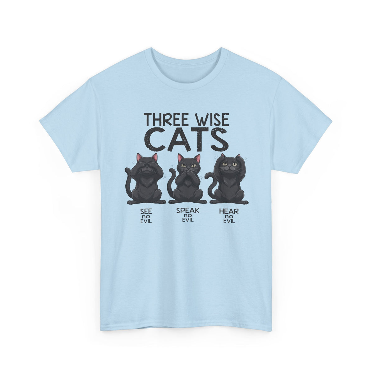 Three Wise Cats T-Shirt — See Speak Hear No Evil Black Cat Graphic