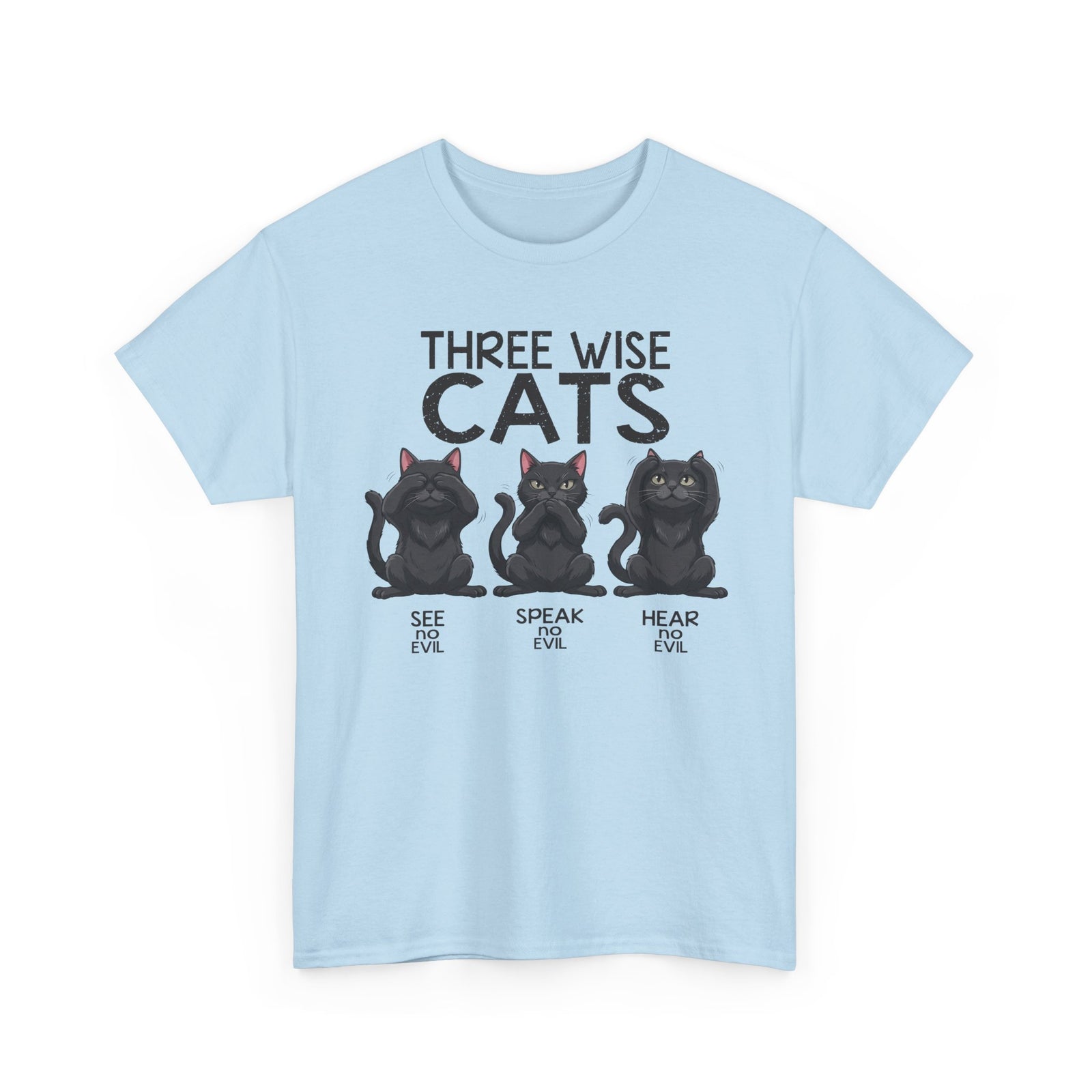 Three Wise Cats T-Shirt — See Speak Hear No Evil Black Cat Graphic