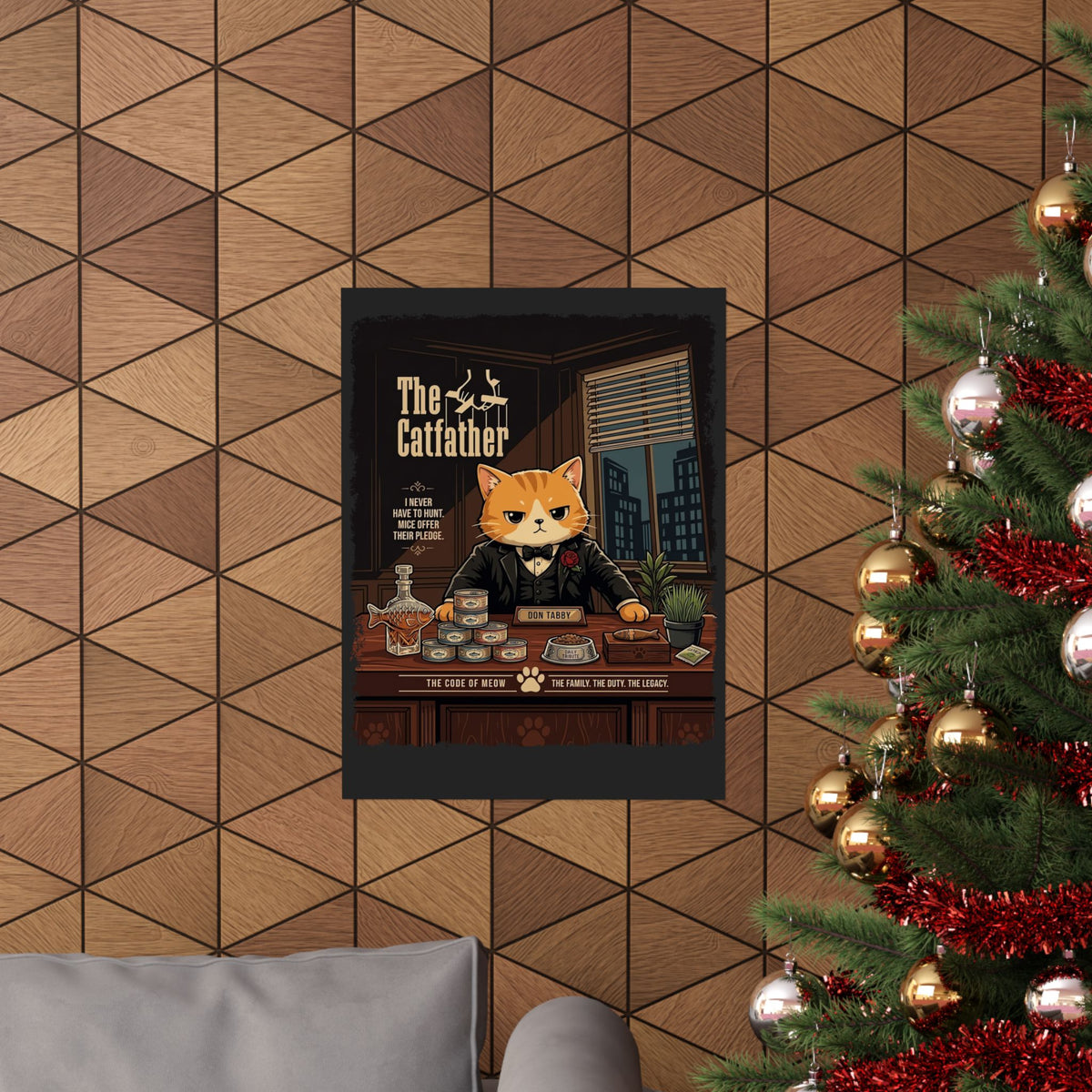 The Catfather Poster — Funny Mafia Cat Poster for Cat Lovers