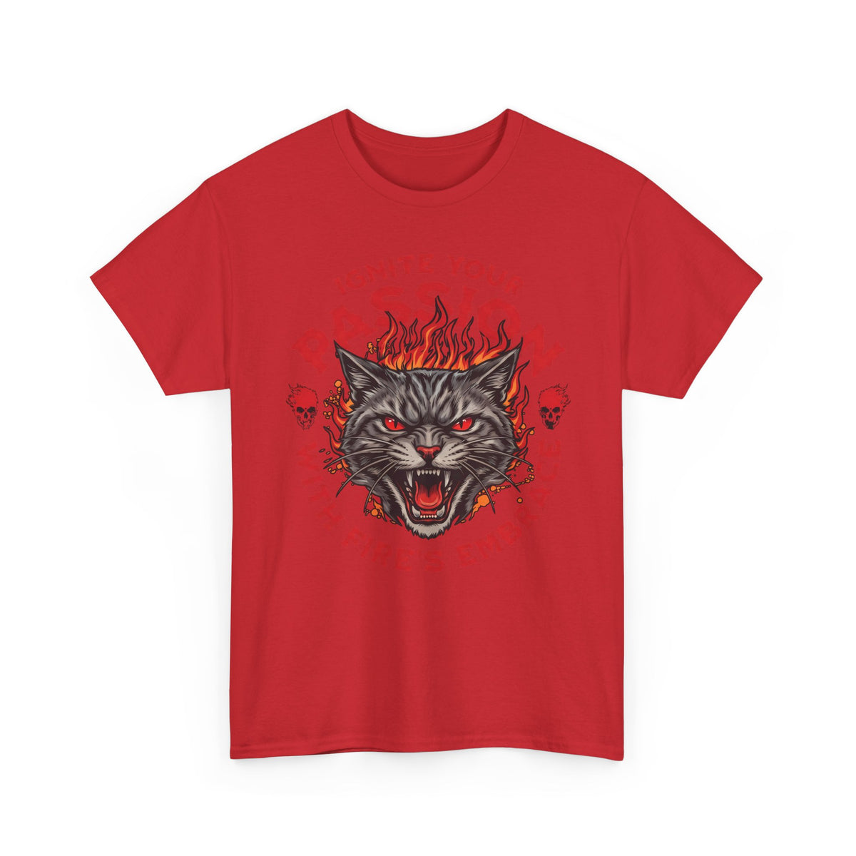Ignite Your Passion T-Shirt — Flaming Heavy Metal Cat Gothic Tee