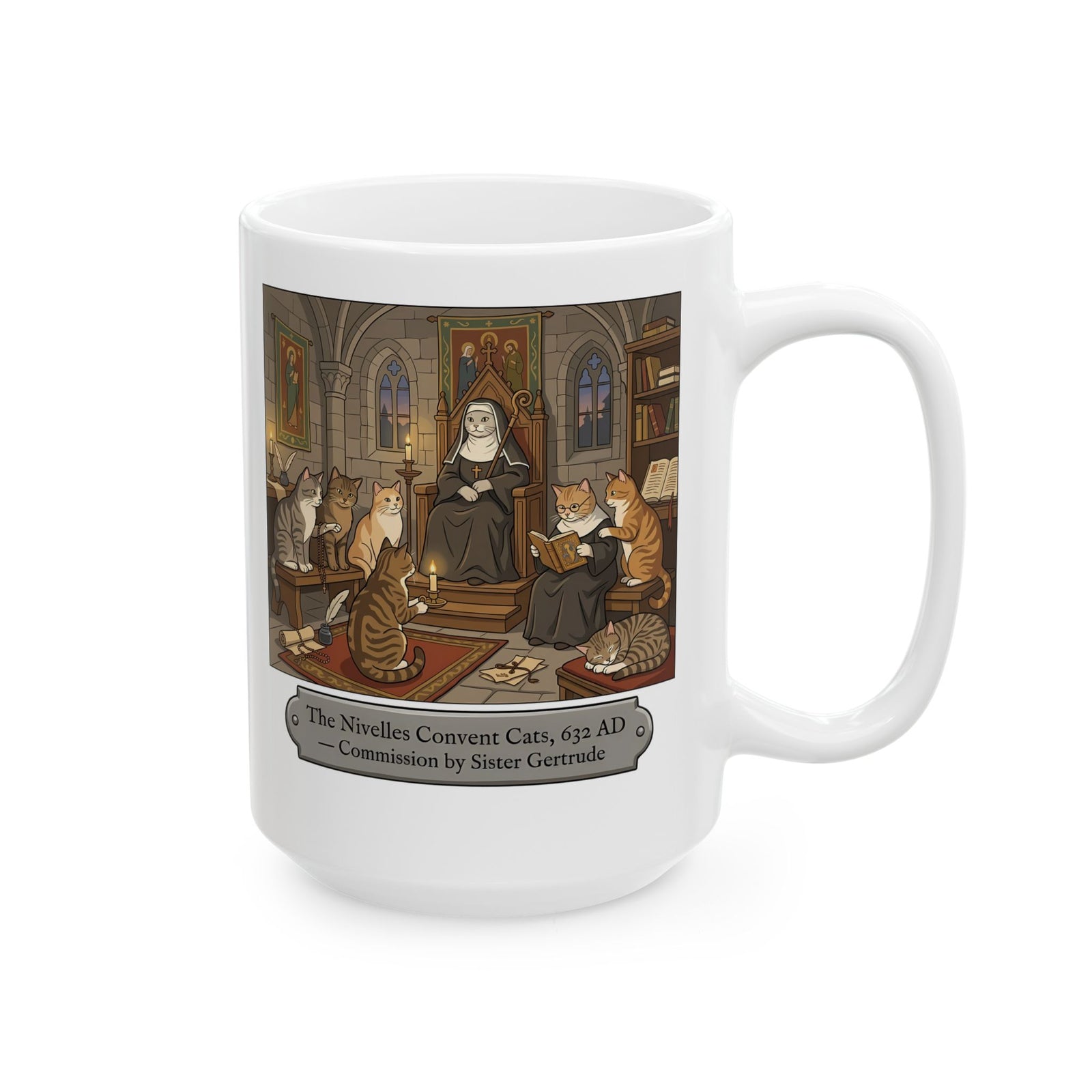 Nivelles Convent Cats Ceramic Mug — Vintage-Inspired Cat Illustration Mug