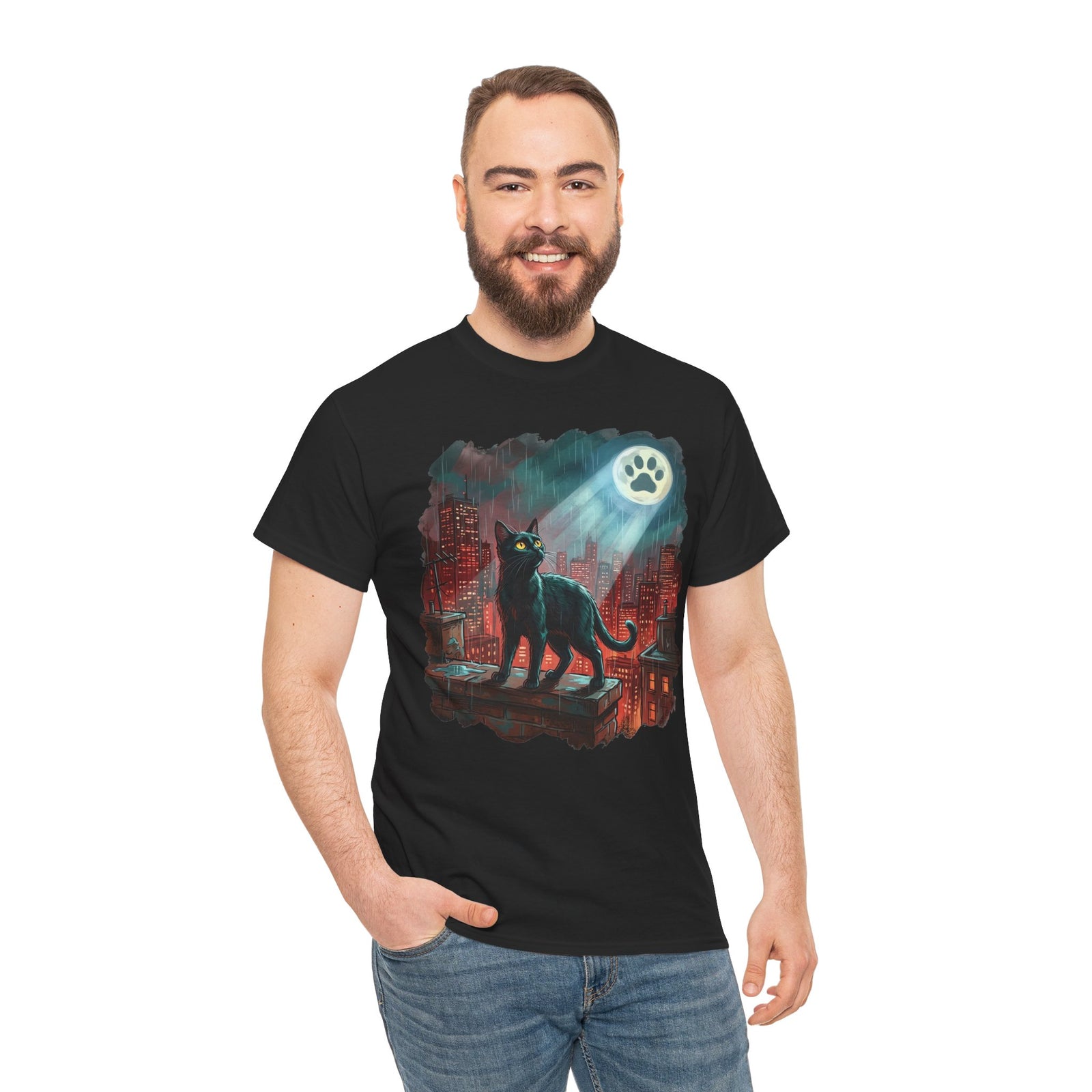 Black Cat Hero T-Shirt — Noir City Rescue Paw Signal Tee