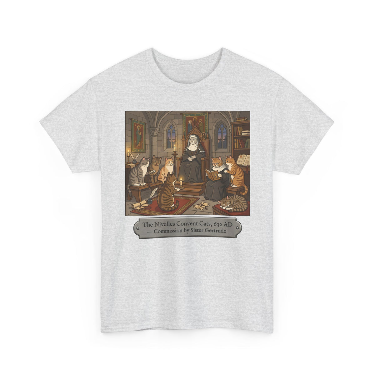 Nivelles Convent Cats T-Shirt — Vintage-Inspired Cat Illustration Tee