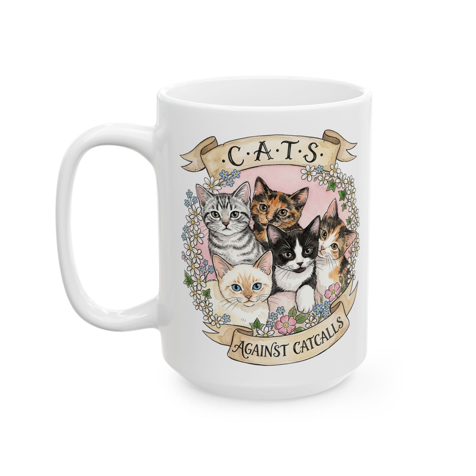Cat Against Catcalls Ceramic Mug — Feminist Anti-Harassment Mug
