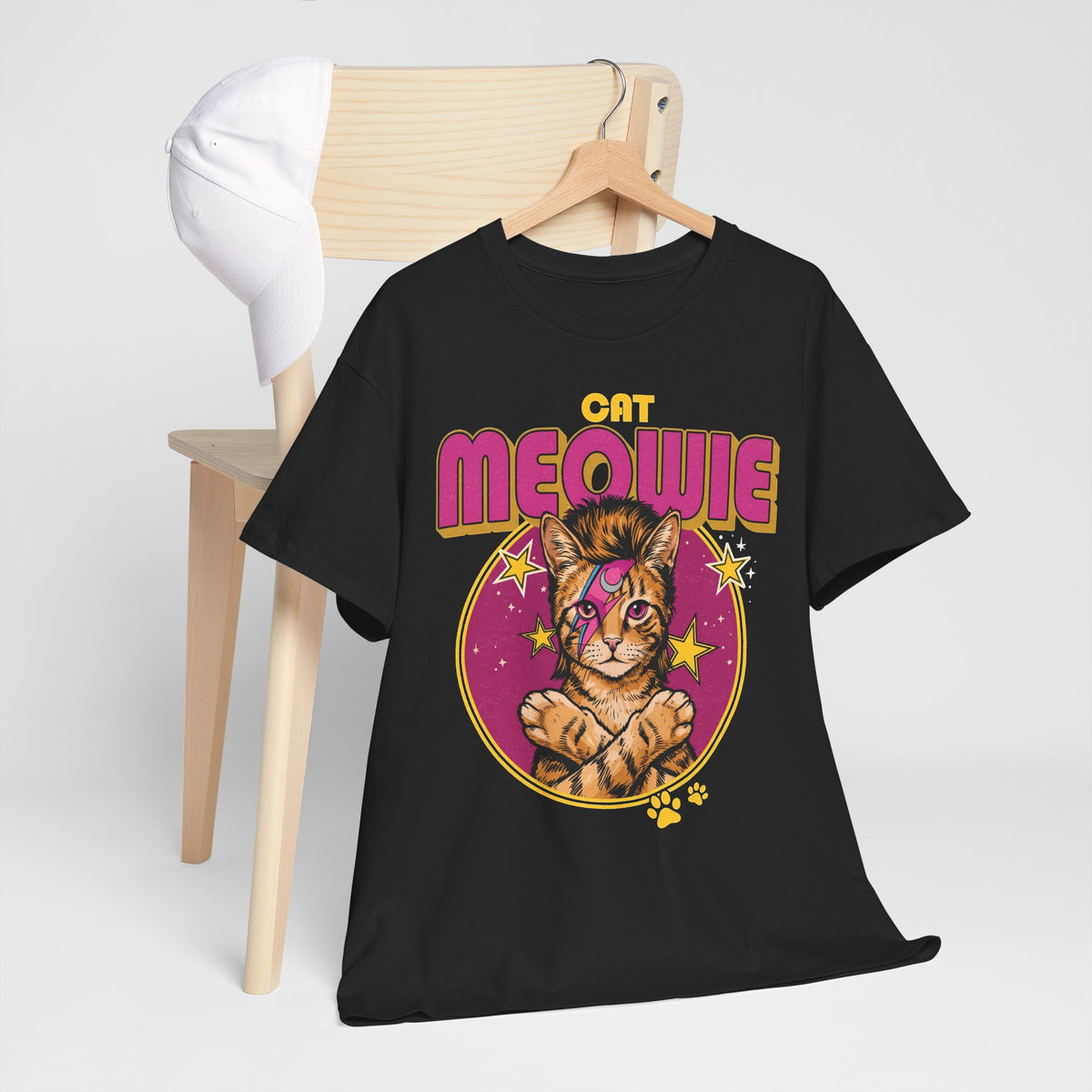 Funny Cat Meowie Lightning Bolt Shirt — 80s Retro Rocker Cat T-Shirt