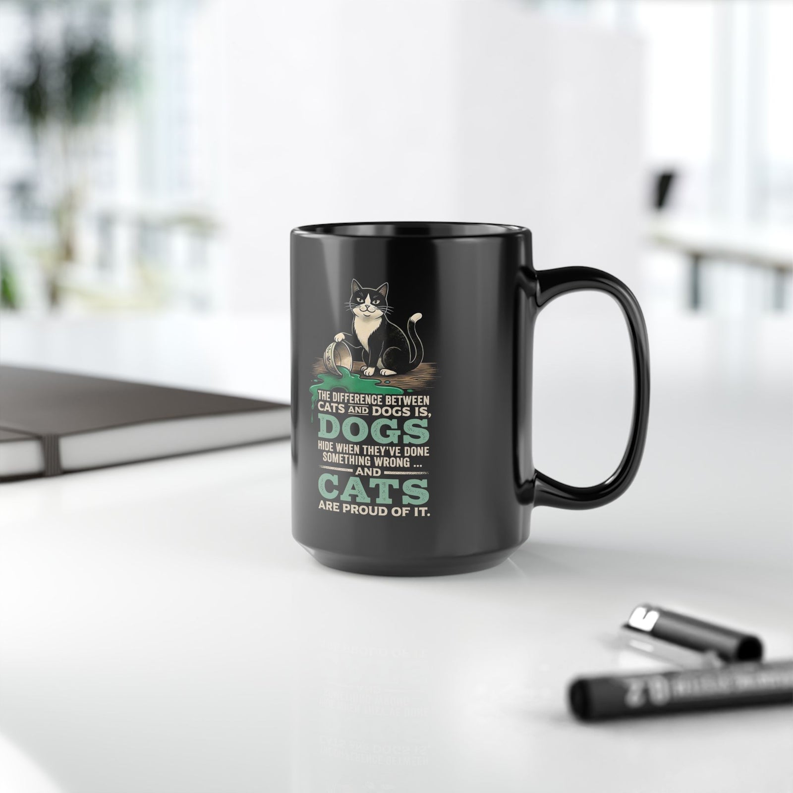 Cats Aren't Guilty Black Mug — Funny Cat Lover Mug