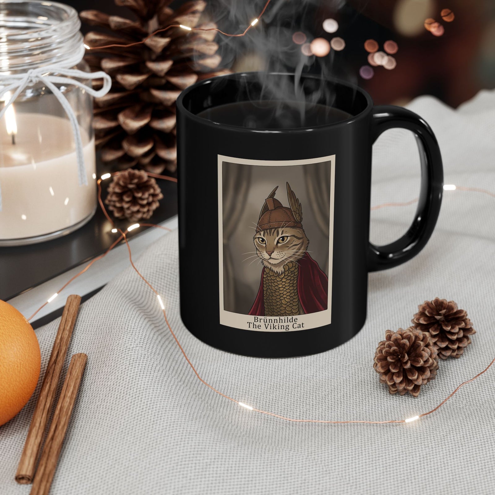 Brünnhilde The Viking Cat Black Mug