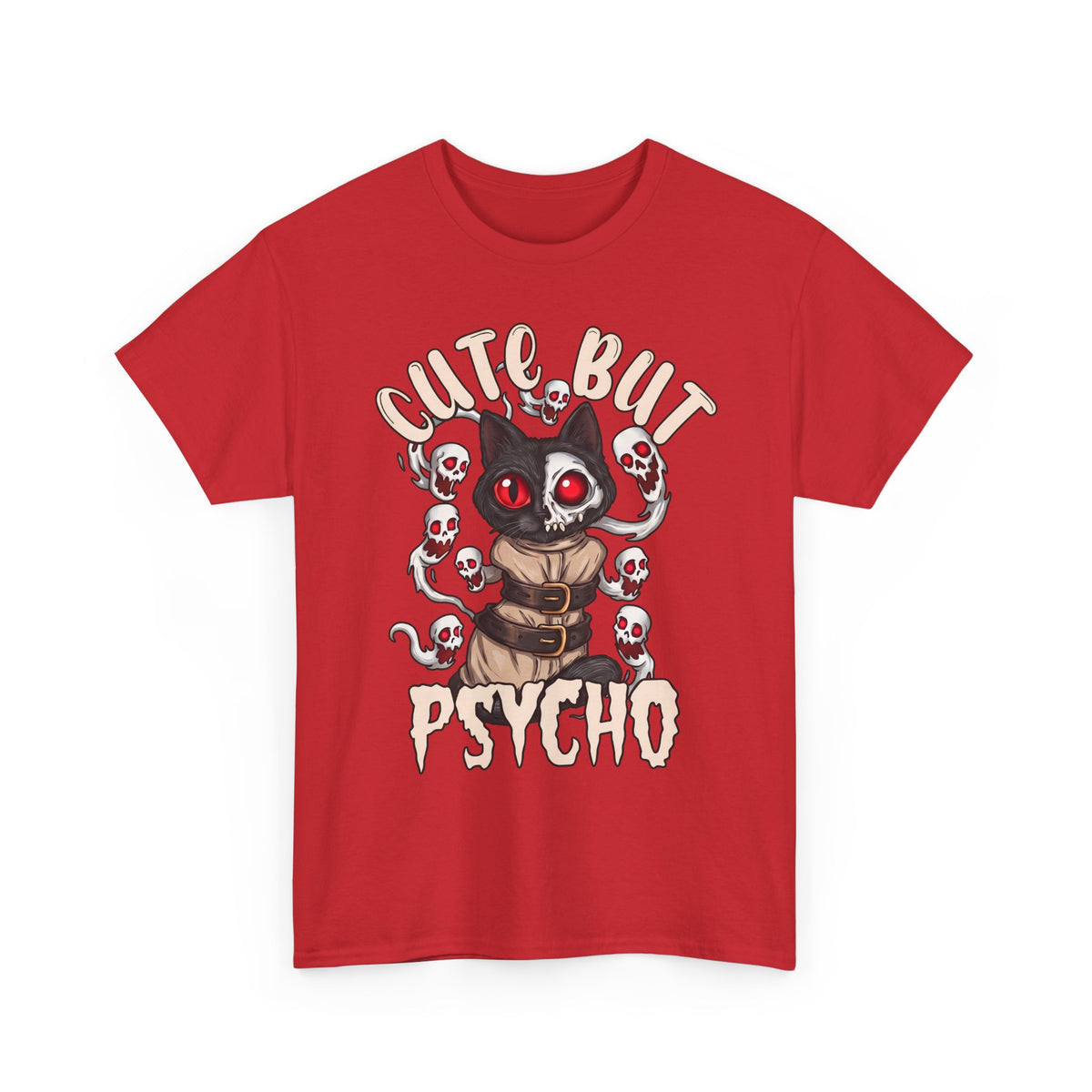Cute But Psycho T-Shirt — Funny Straightjacket Black Cat Horror Tee