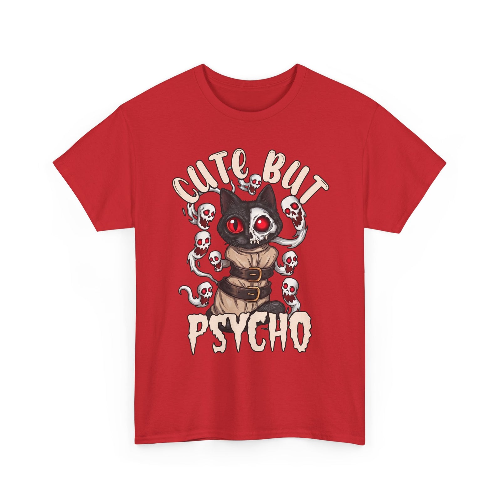 Cute But Psycho T-Shirt — Funny Straightjacket Black Cat Horror Tee